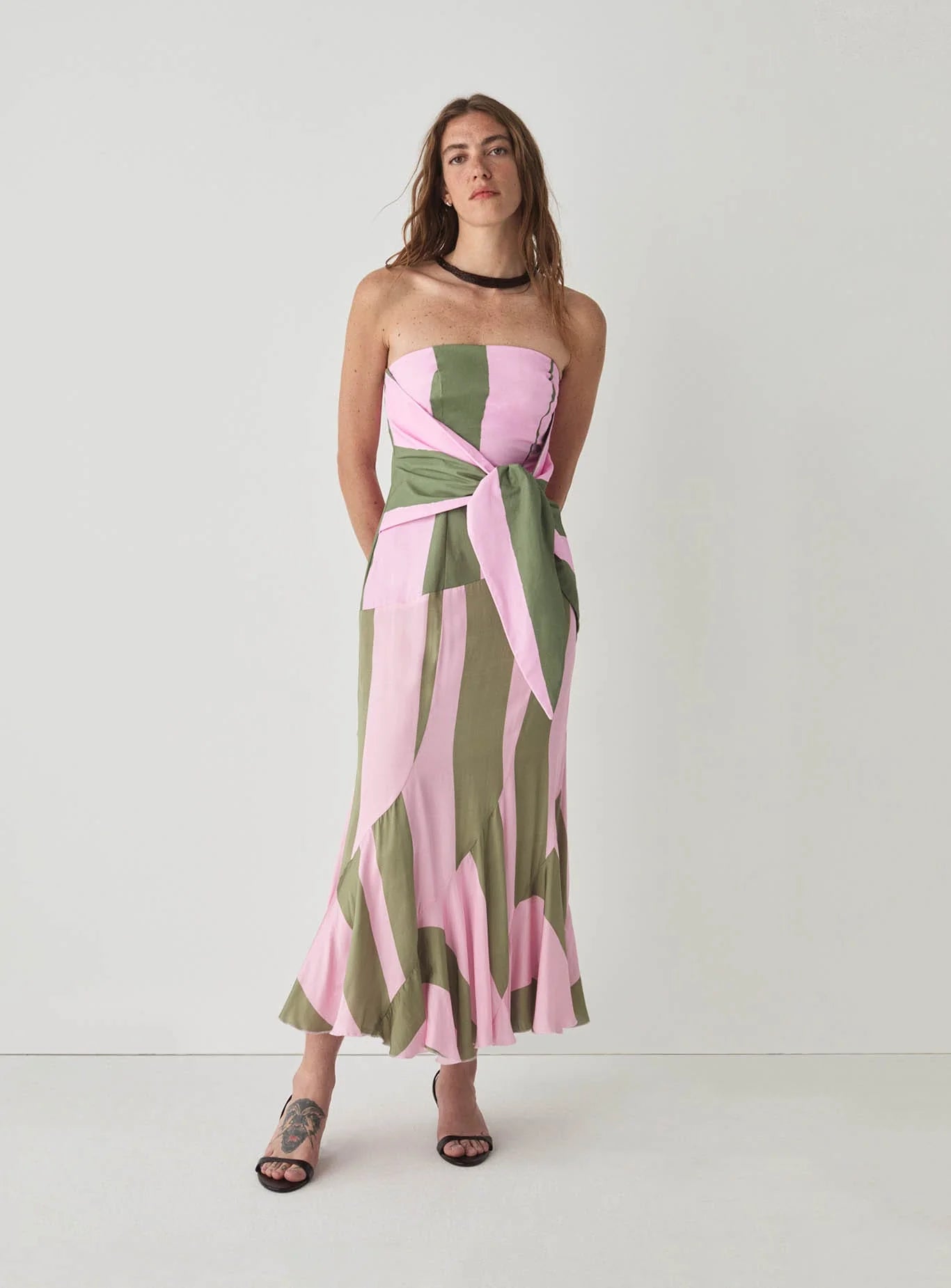Aria midi dress - Pink stripes