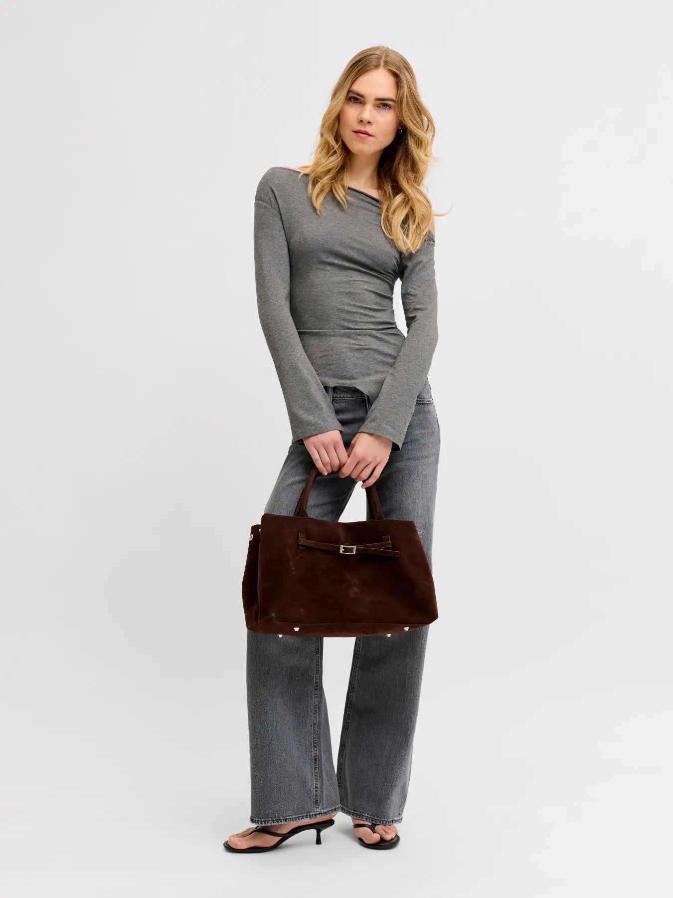 JXTHEA ASYM TOP - DARK GREY MELANGE