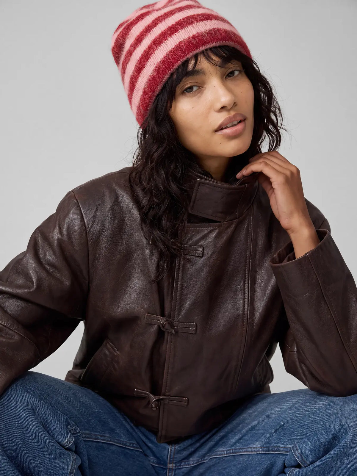 JXVILMA STRIPED BEANIE ACC - PINK NECTAR RED