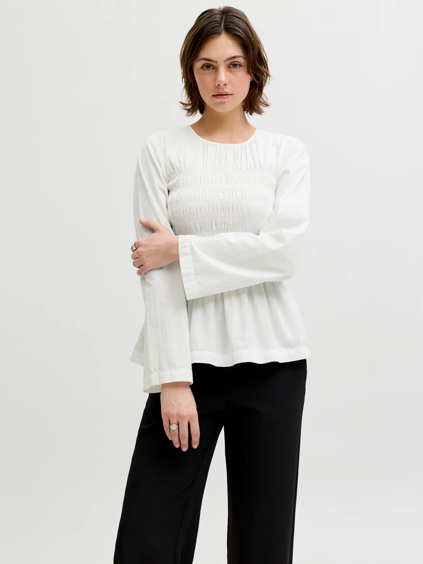 JXLINA SEERSUCKER SMOCK BLOUSE - BLANC DE BLANC