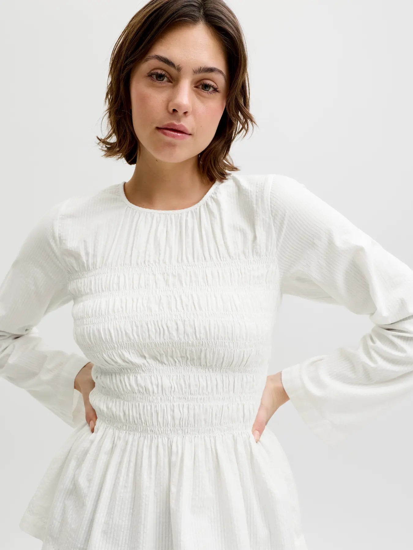 JXLINA SEERSUCKER SMOCK BLOUSE - BLANC DE BLANC