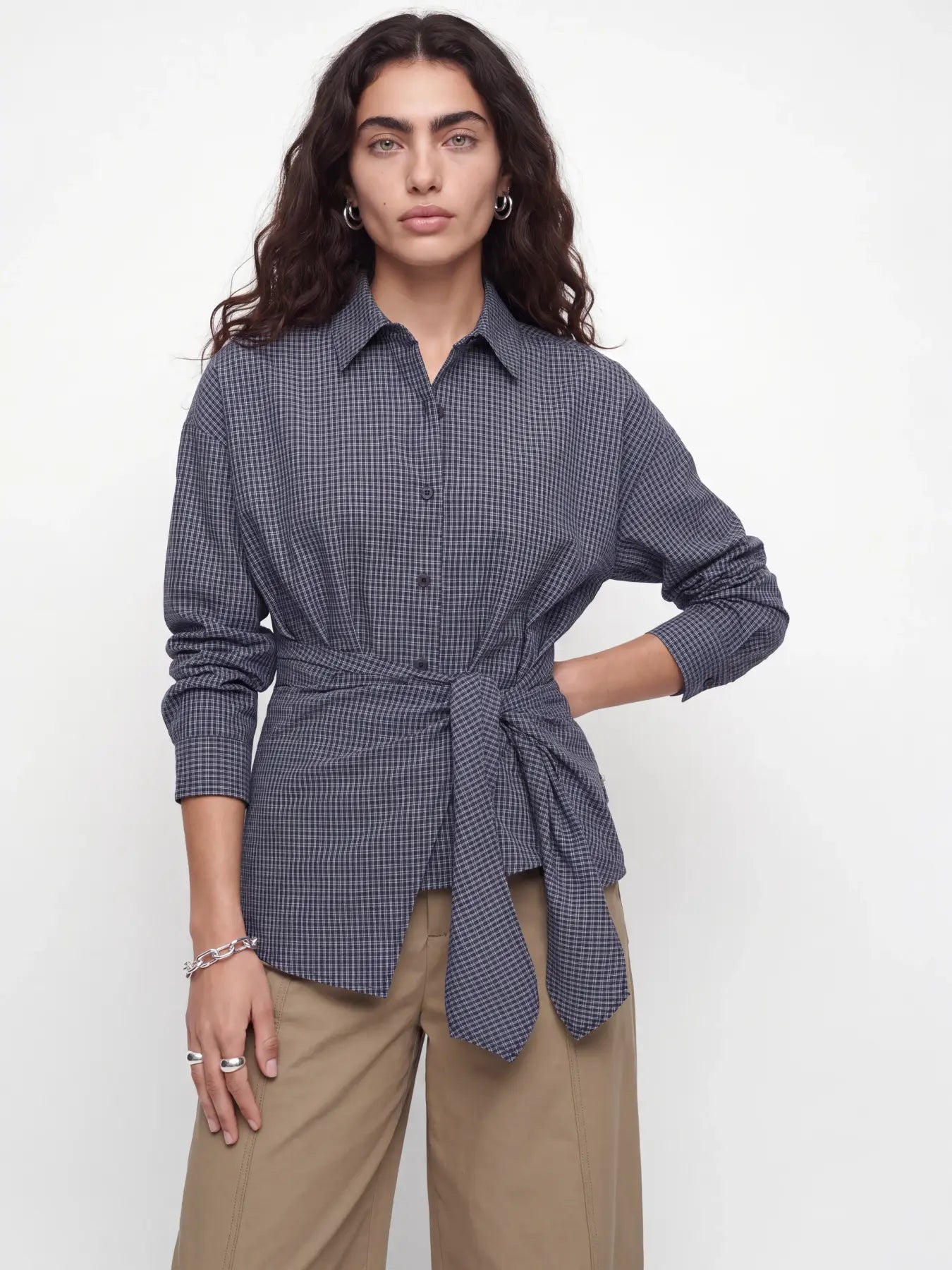 JXVIOLA POPLIN WRAP SHIRT - NAVY CHECK