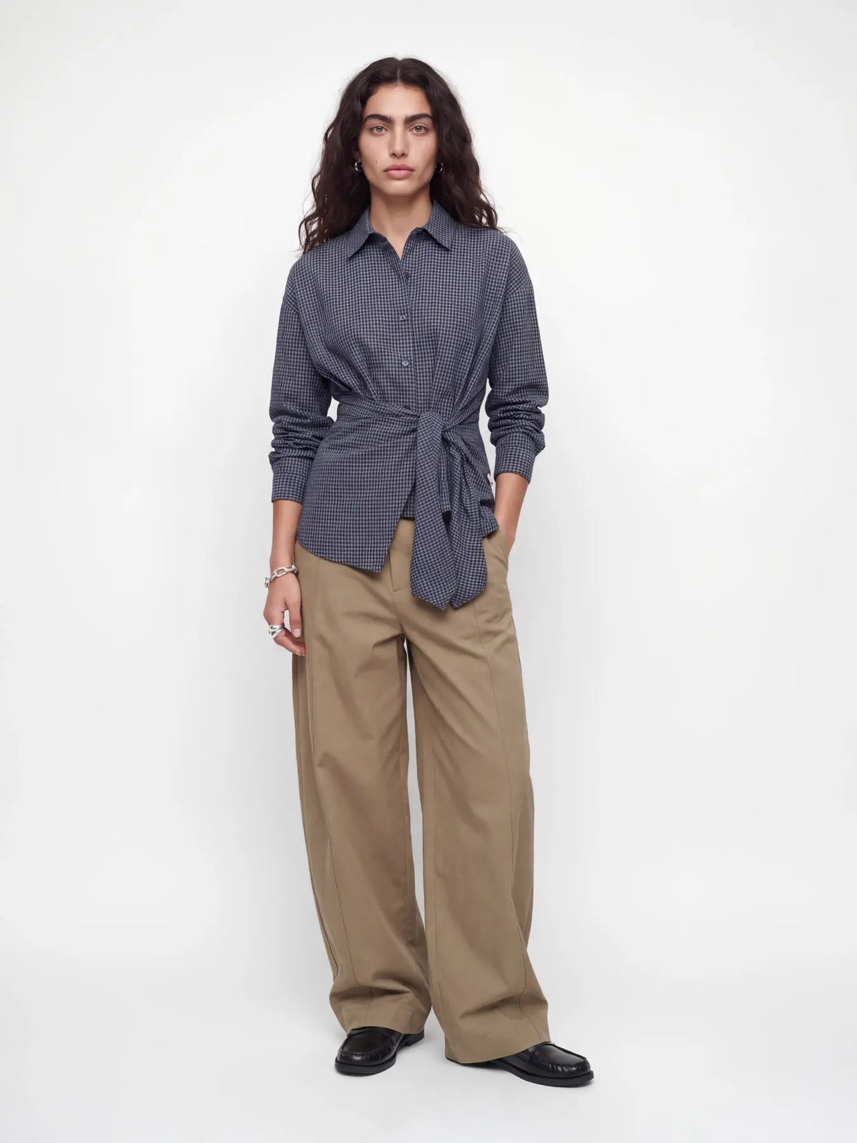 JXVIOLA POPLIN WRAP SHIRT - NAVY CHECK
