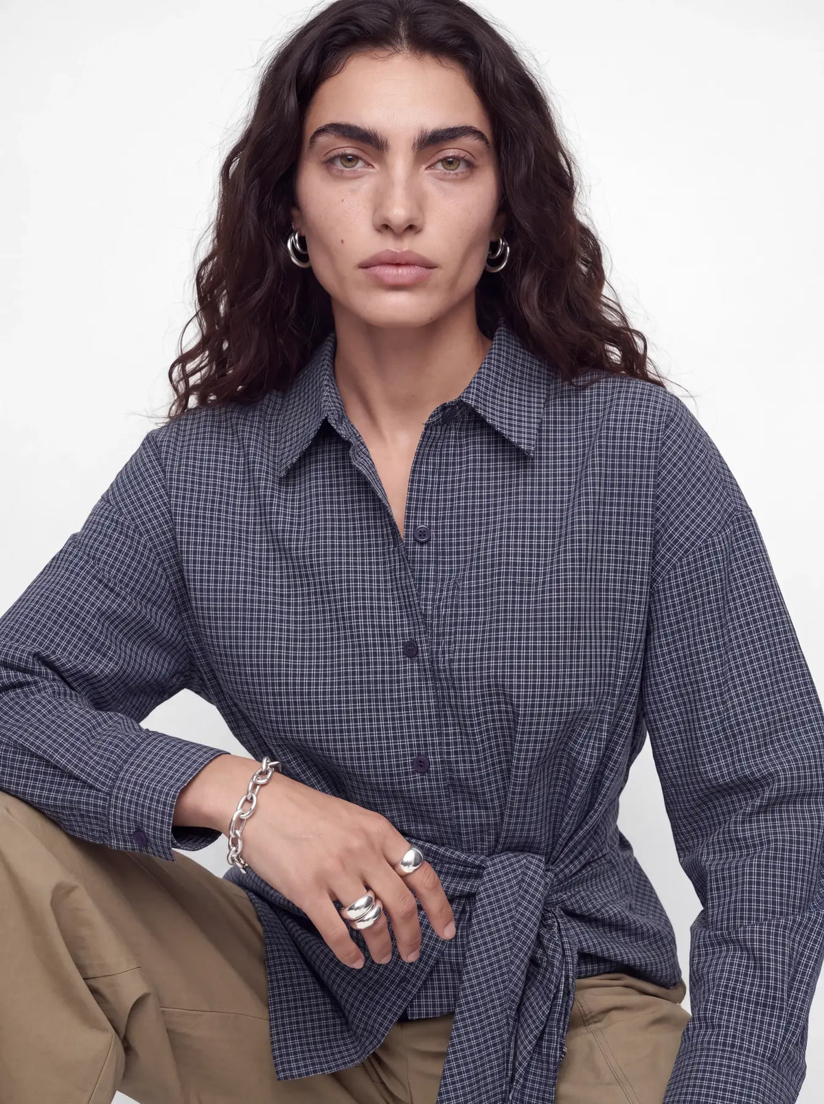 JXVIOLA POPLIN WRAP SHIRT - NAVY CHECK
