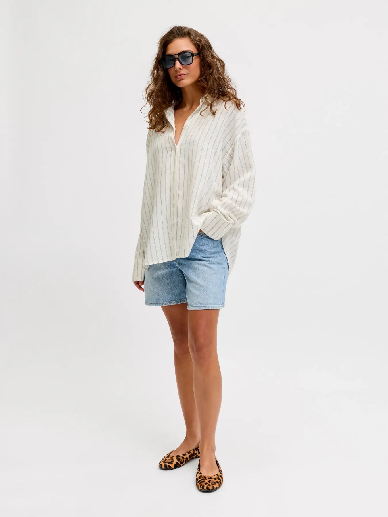 JXALMIRA LINEN SHIRT - SILVER MINK/ BLANC DE BLANC