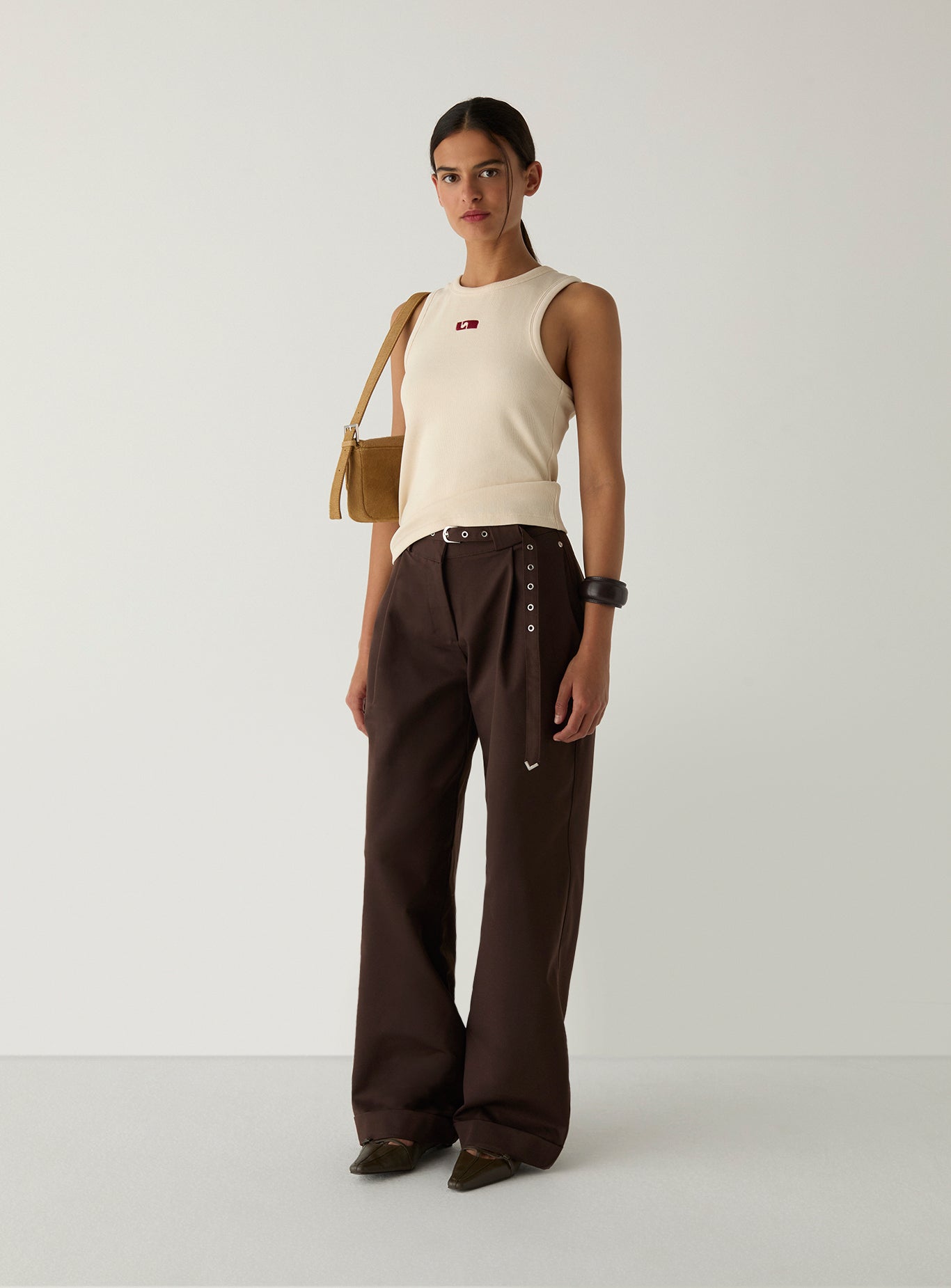 Embroided logo tank top - Ecru