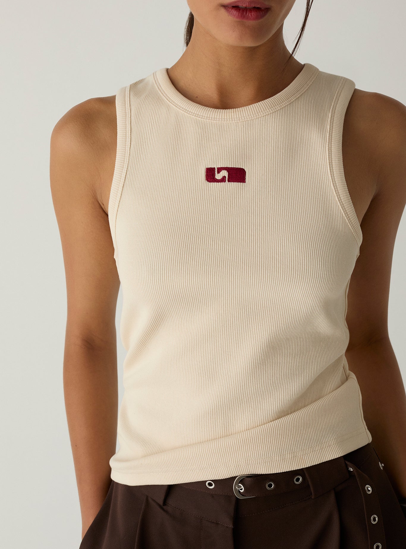 Embroided logo tank top - Ecru