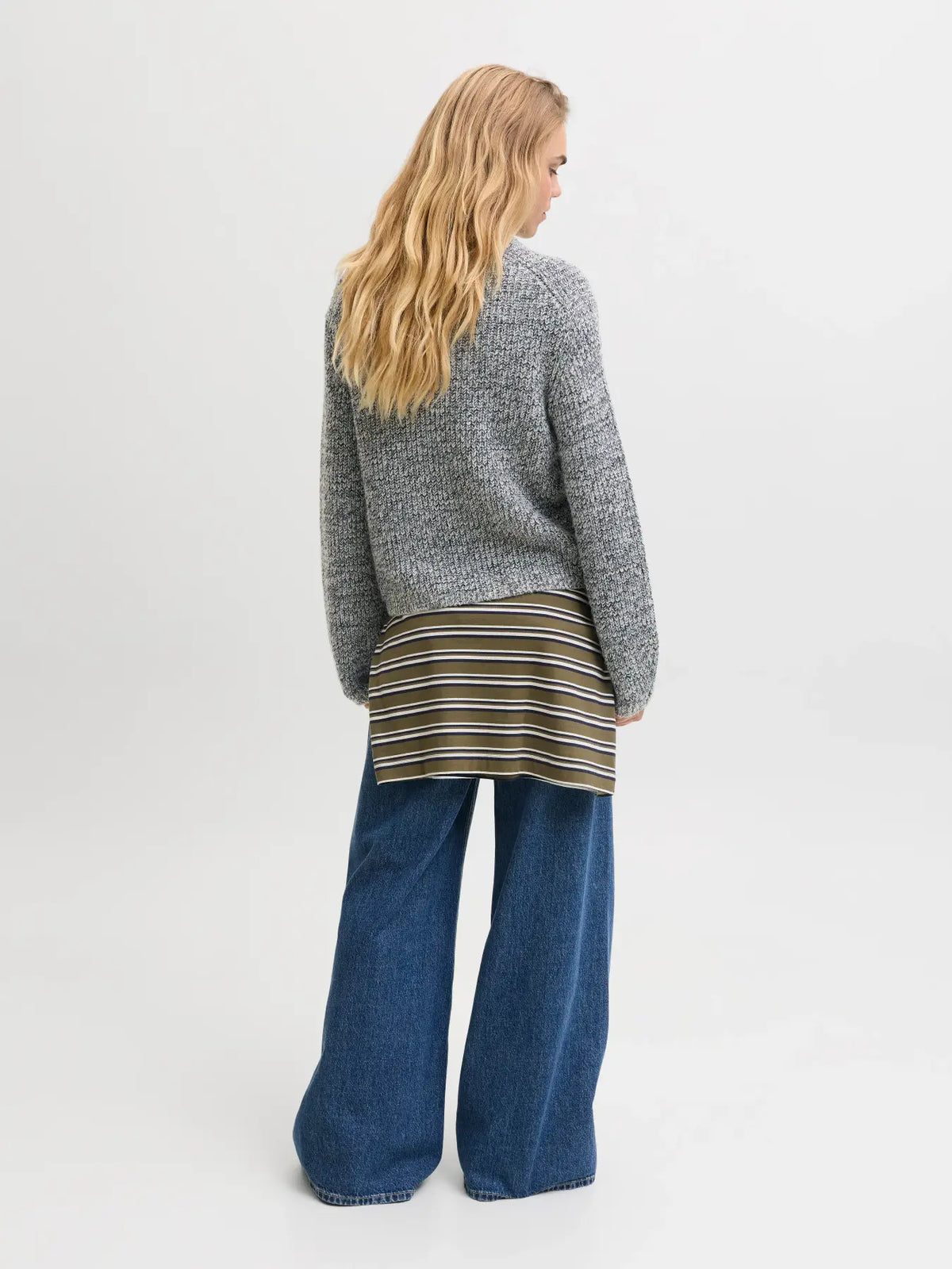 JXGLORIA GLOBAL CREW NECK KNIT - GREY