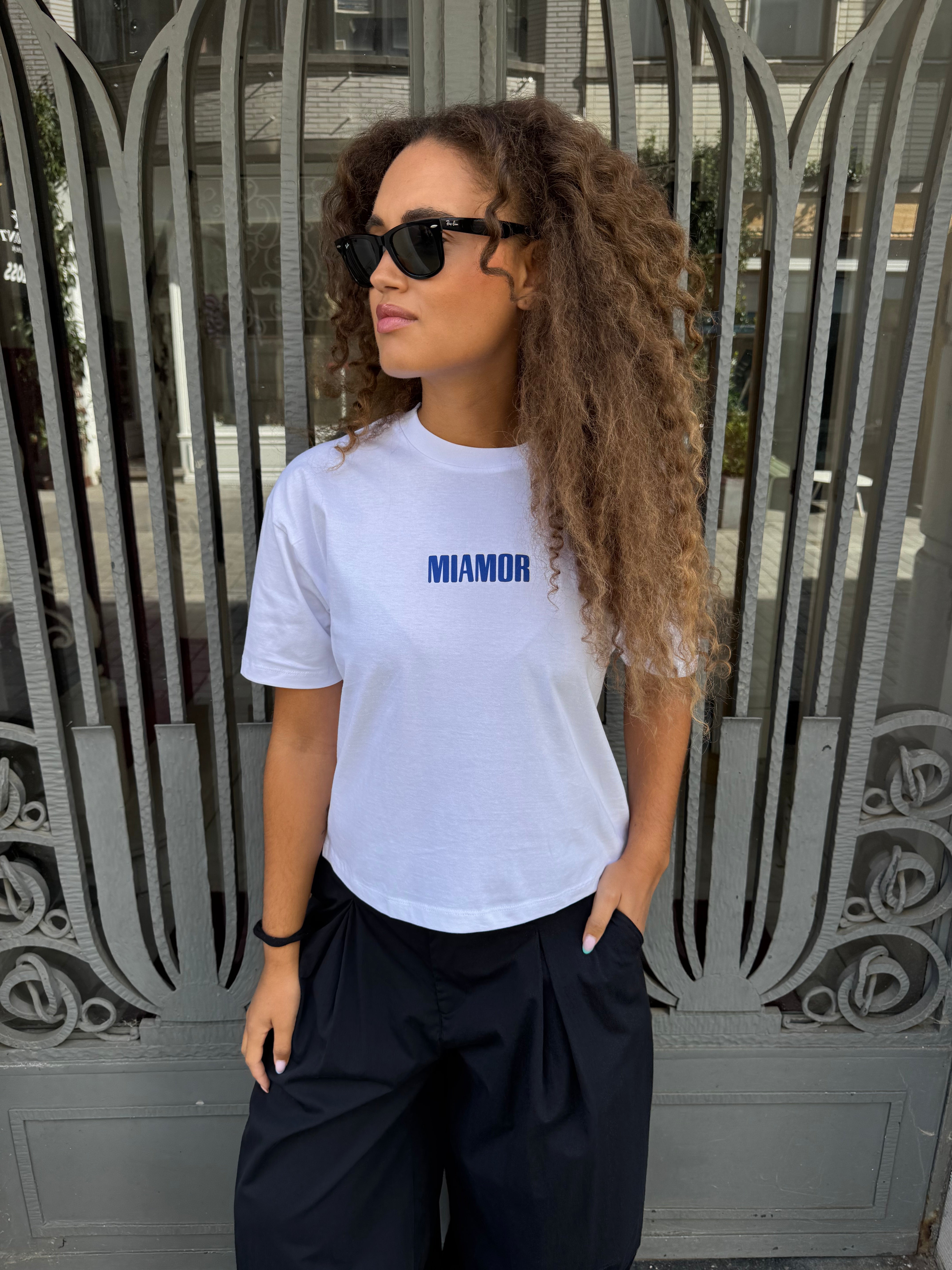 Miamor Women’s Box Tee – White / Royal Blue