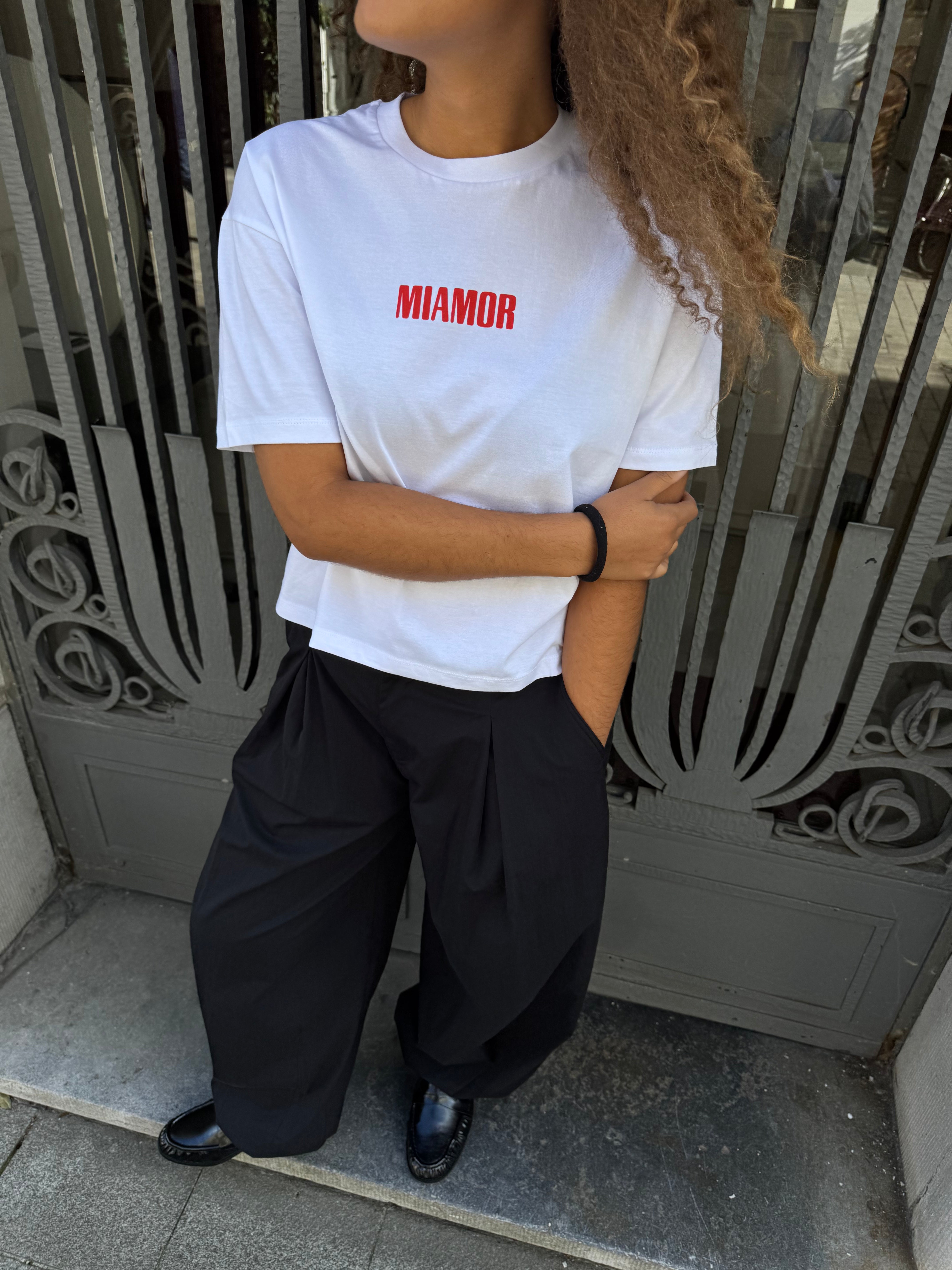 Miamor Women’s Box Tee – White / Red