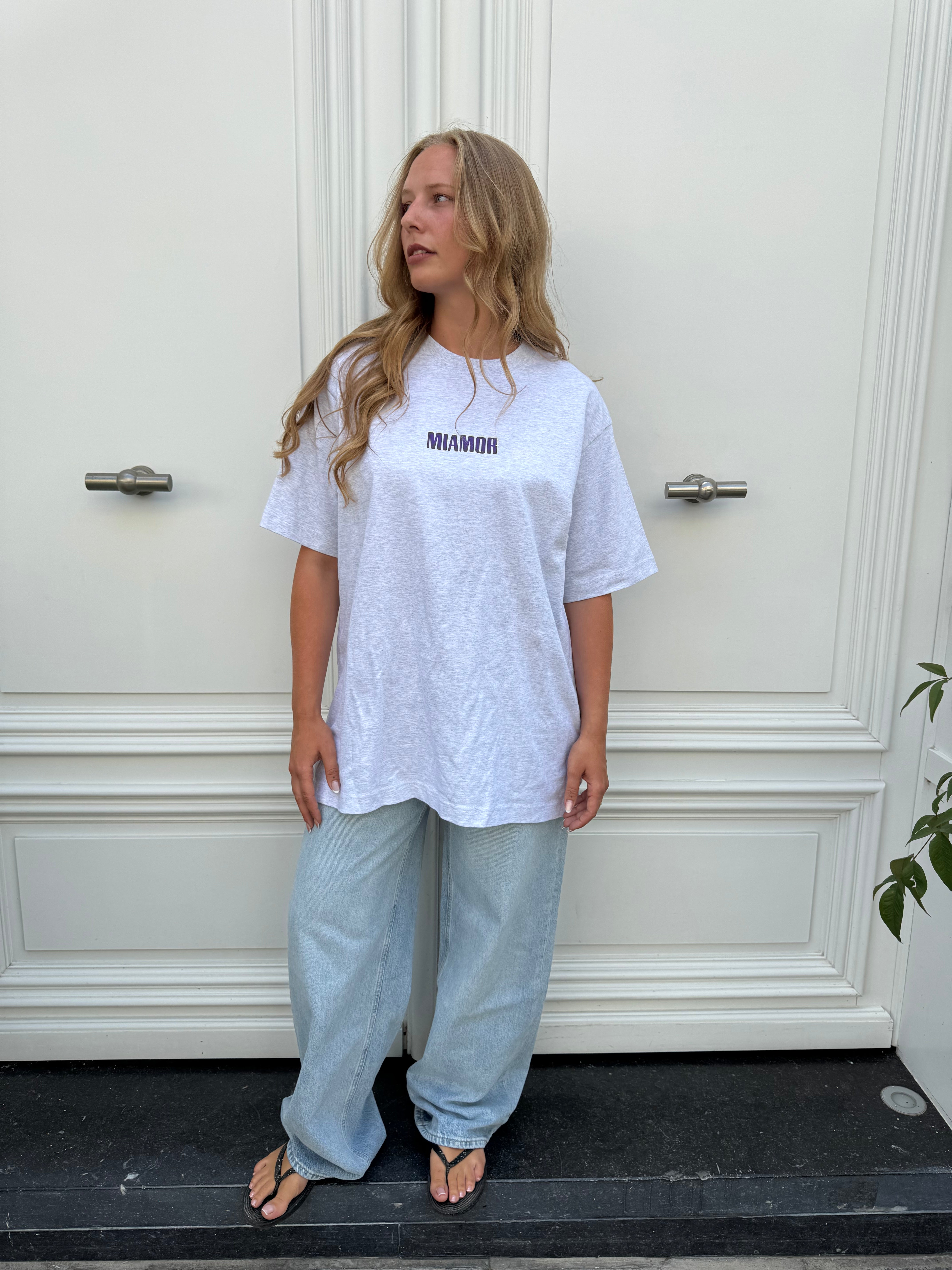 Miamor supreme unisex tee - cool heather grey, purple