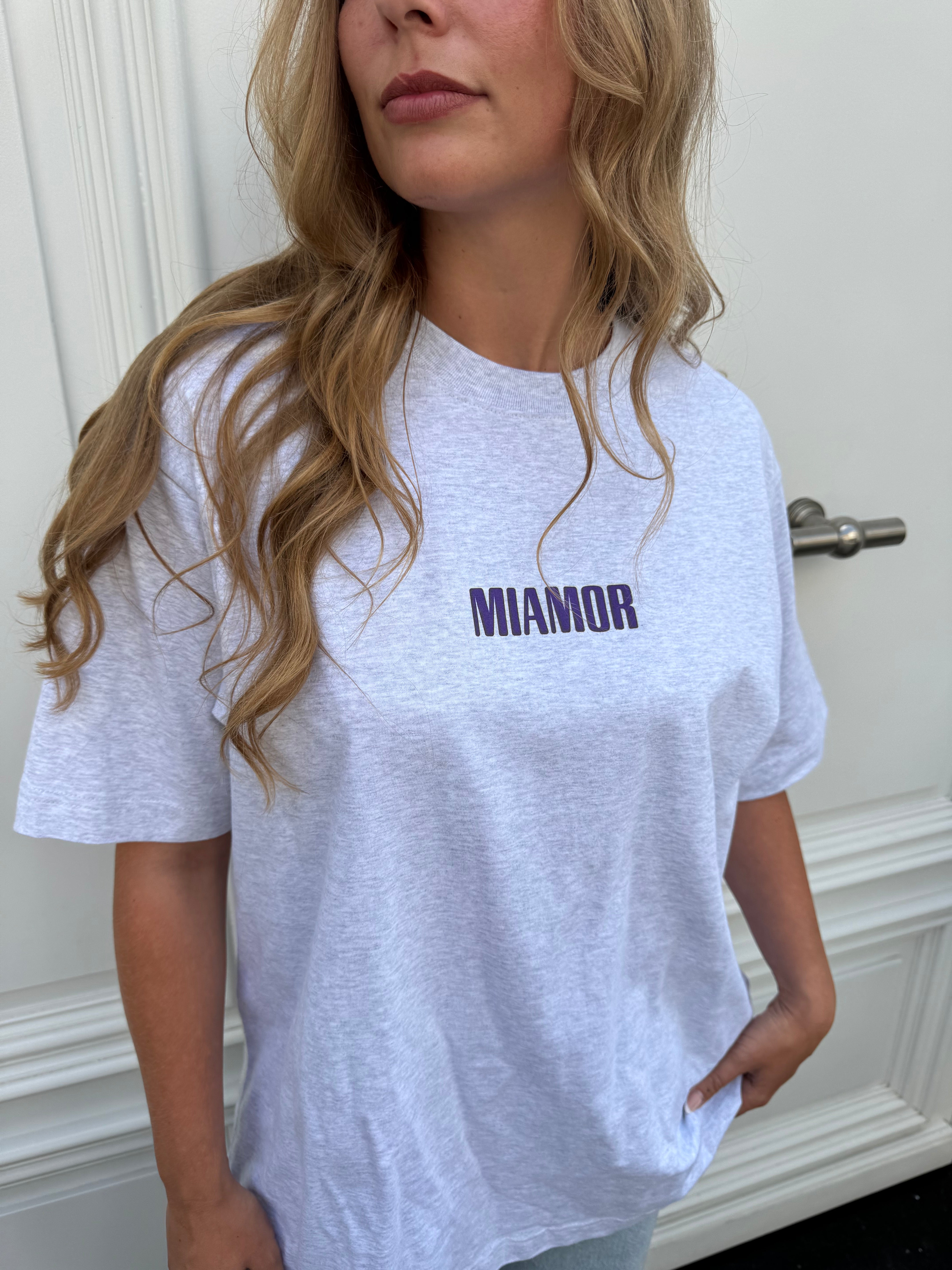 Miamor supreme unisex tee - cool heather grey, purple