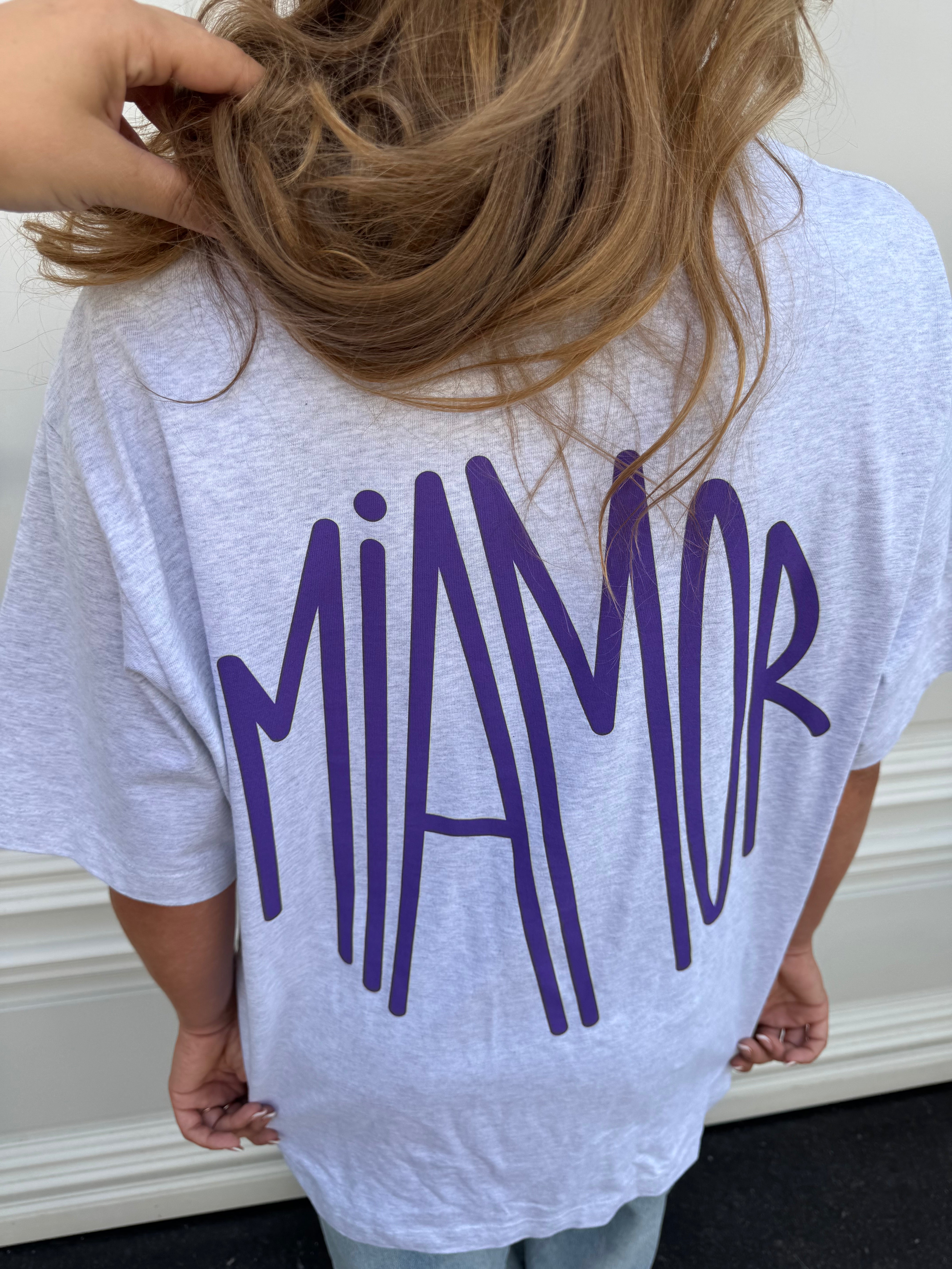 Miamor supreme unisex tee - cool heather grey, purple