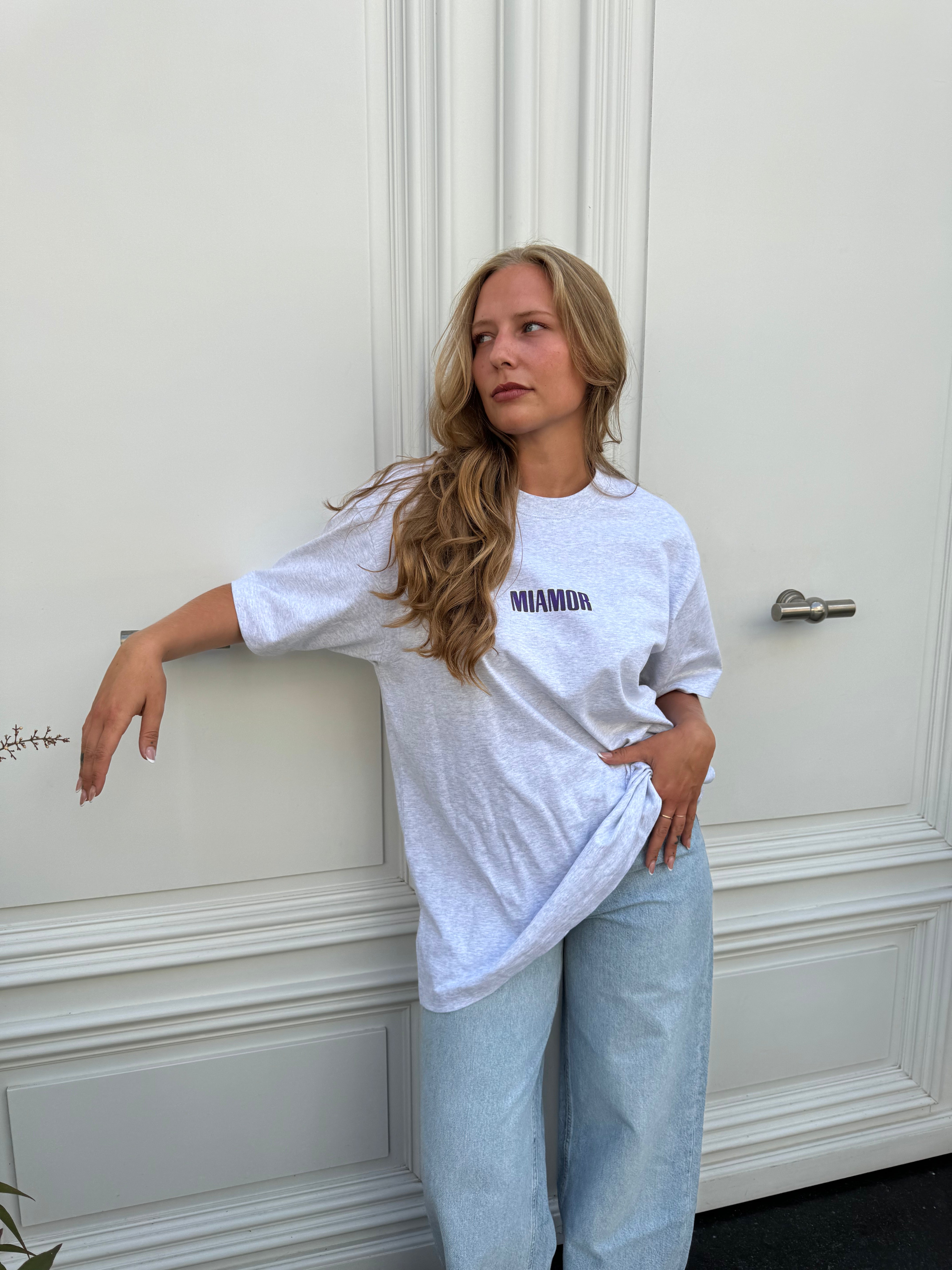 Miamor supreme unisex tee - cool heather grey, purple