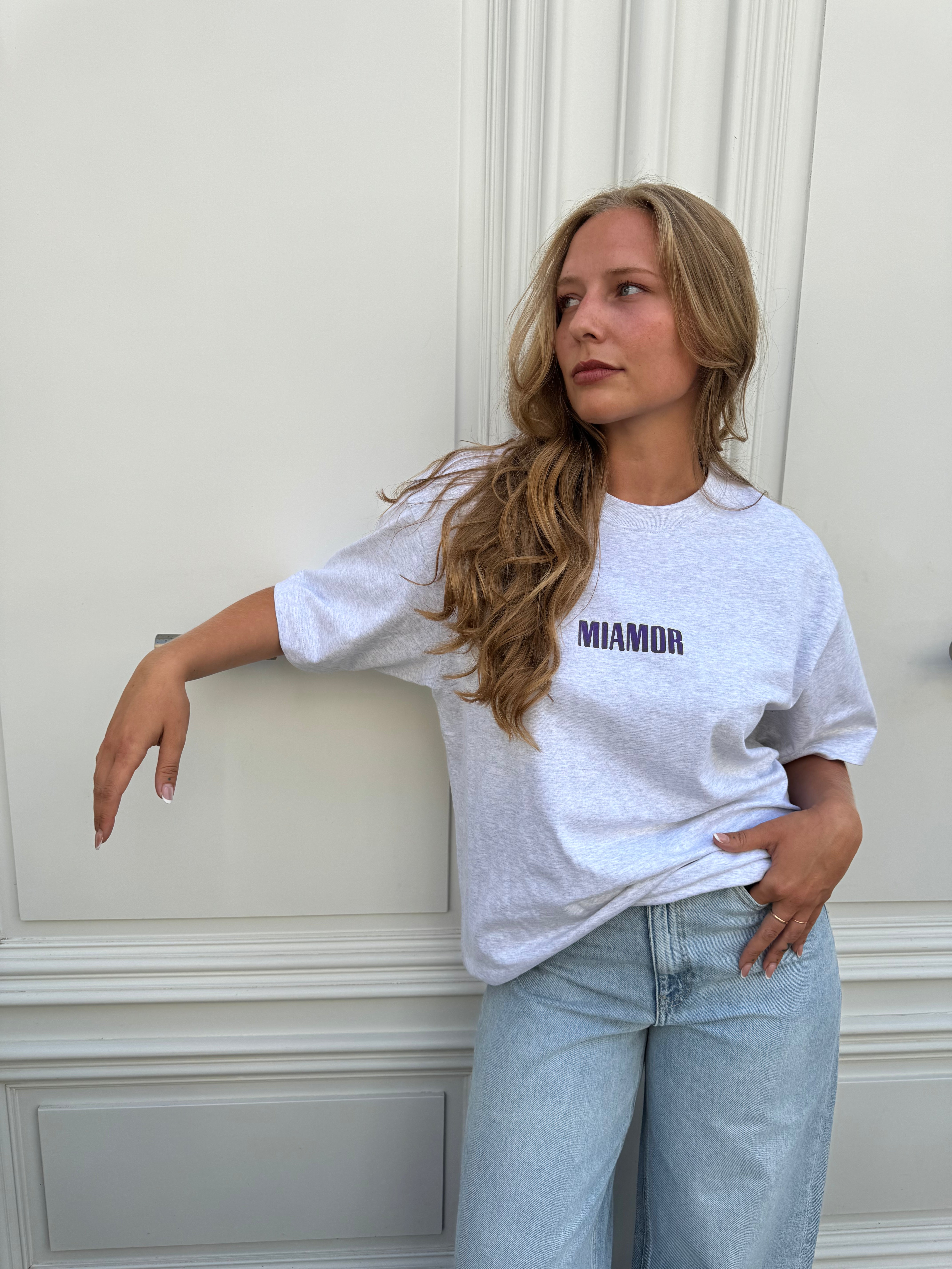 Miamor supreme unisex tee - cool heather grey, purple