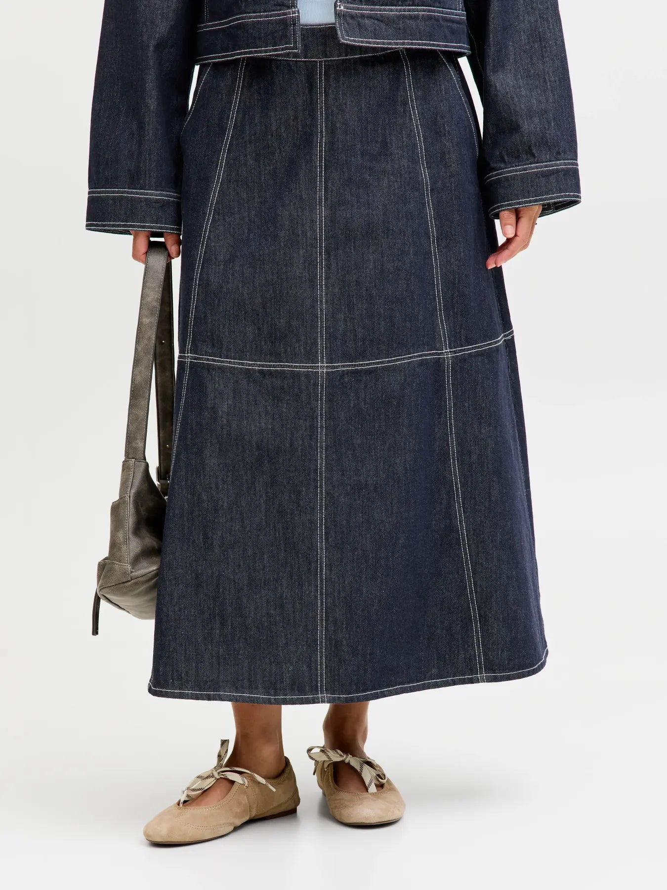 JXAMELIA LONG DENIM SKIRT R336 - DARK BLUE DENIM