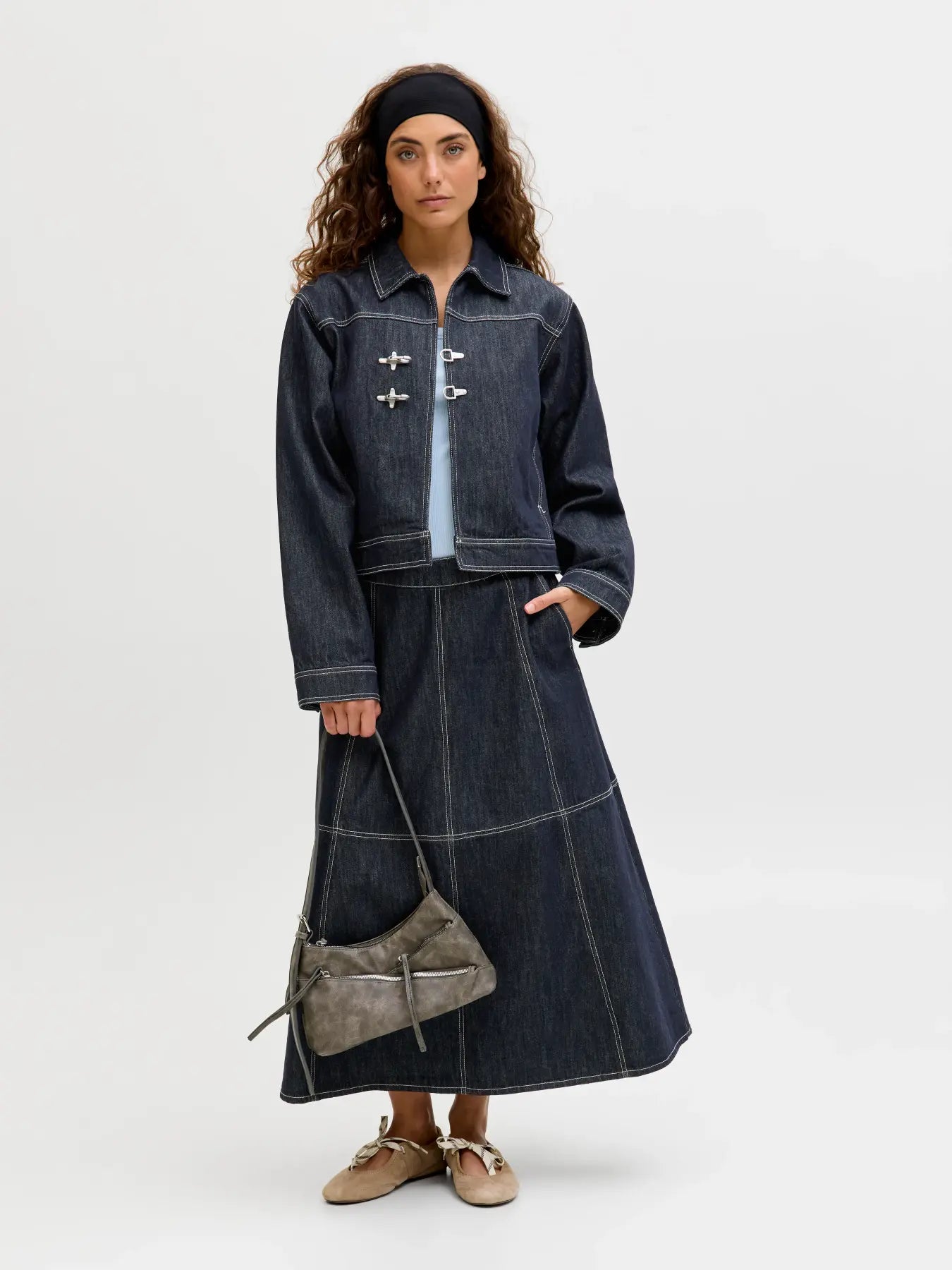JXAMELIA LONG DENIM SKIRT R336 - DARK BLUE DENIM