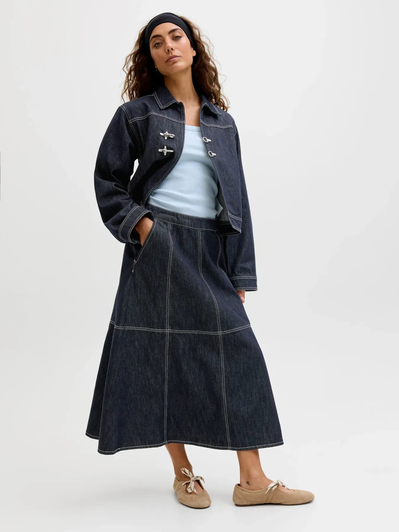 JXAMELIA LONG DENIM SKIRT R336 - DARK BLUE DENIM