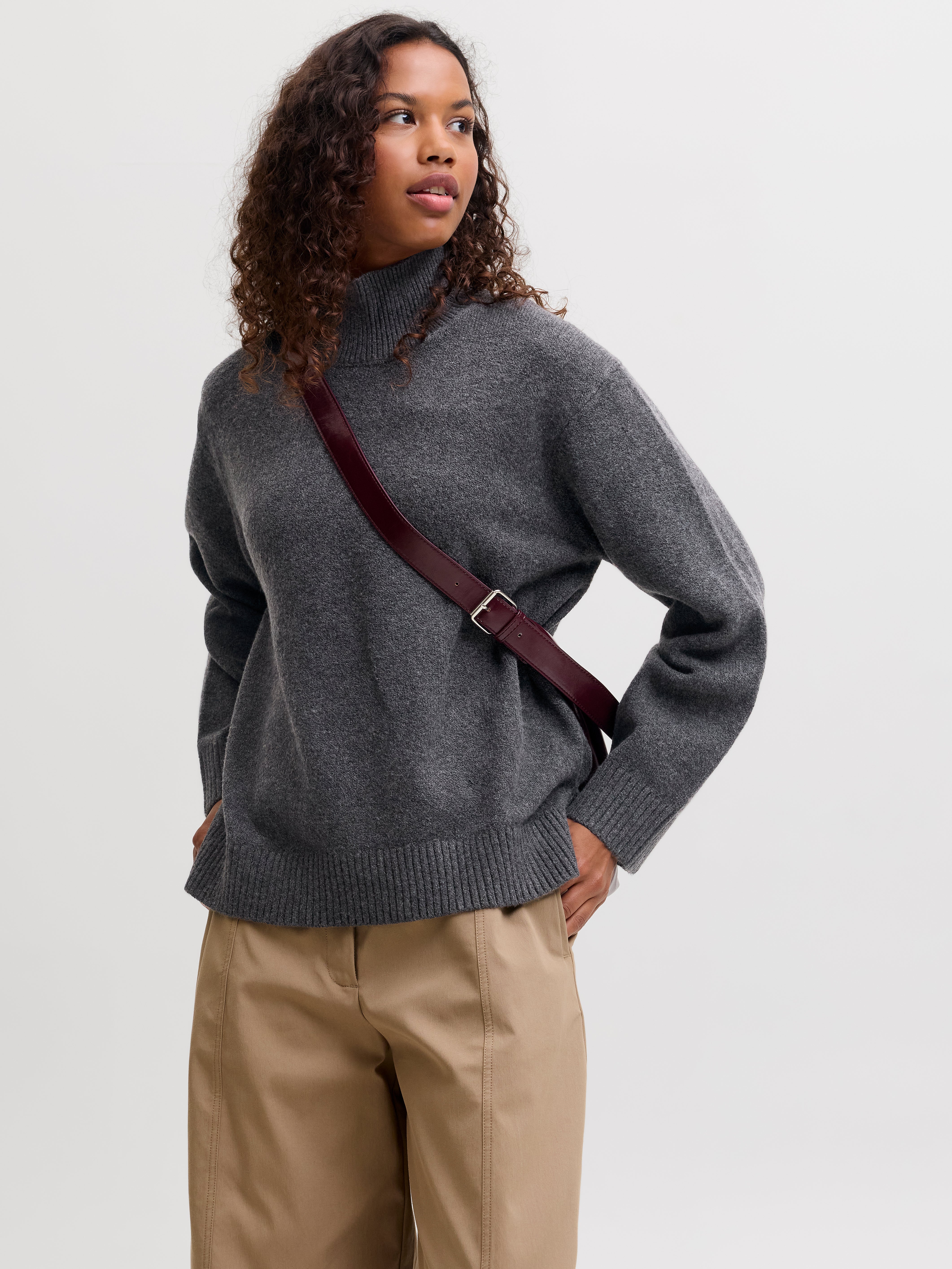 JXCHARLIE HIGH NECK KNIT - DARK GREY MELANGE