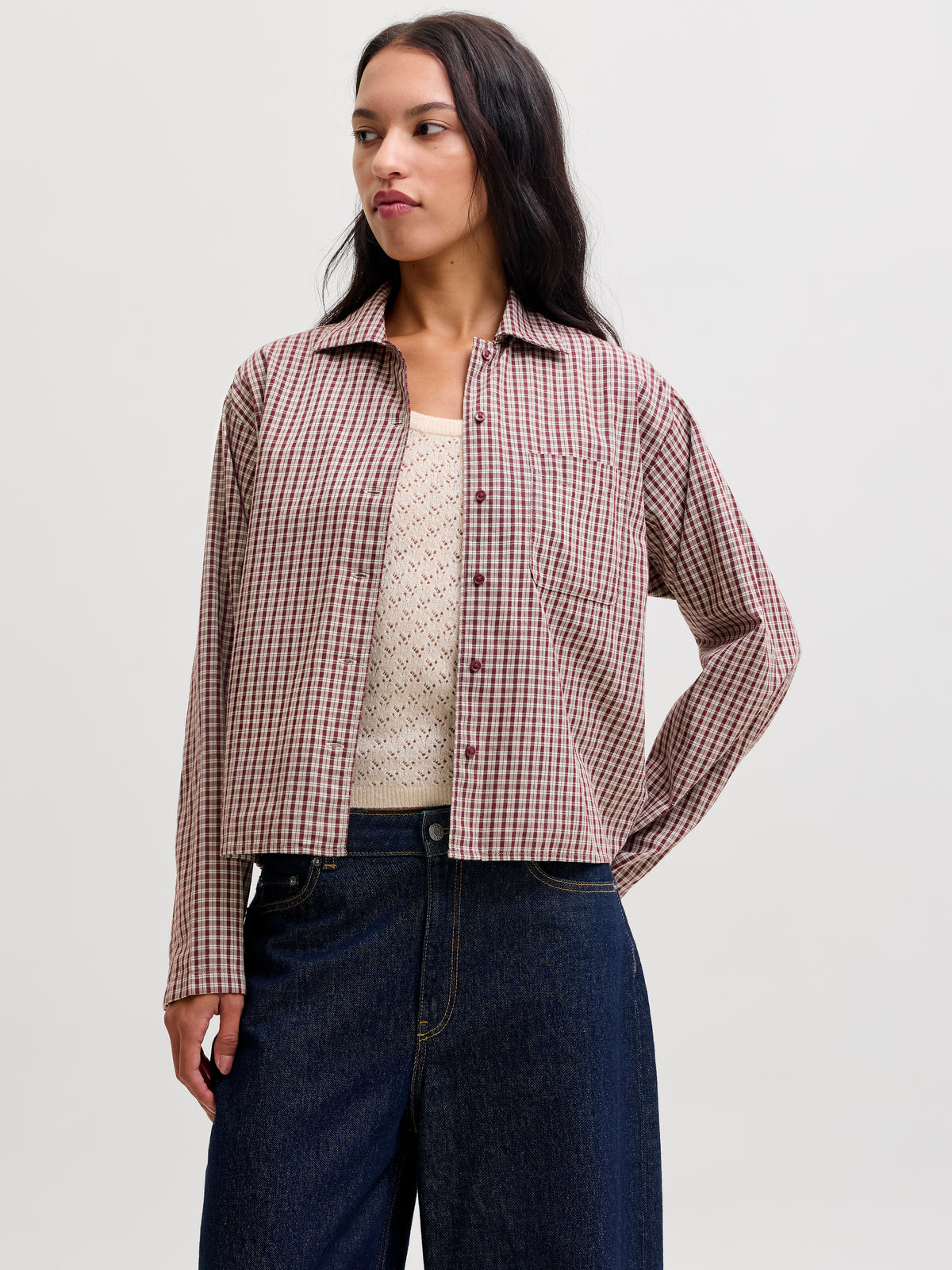 JXASTA LS CLEAN CHECK SHIRT - CHOCOLATE BURGUNDY