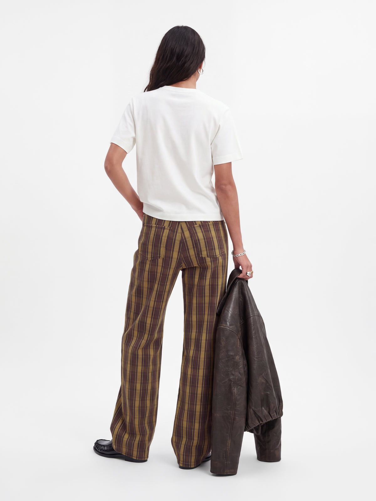 JXZOE SARAH WIDE CHECKED PANTS - BEECH / GREEN KAHKI