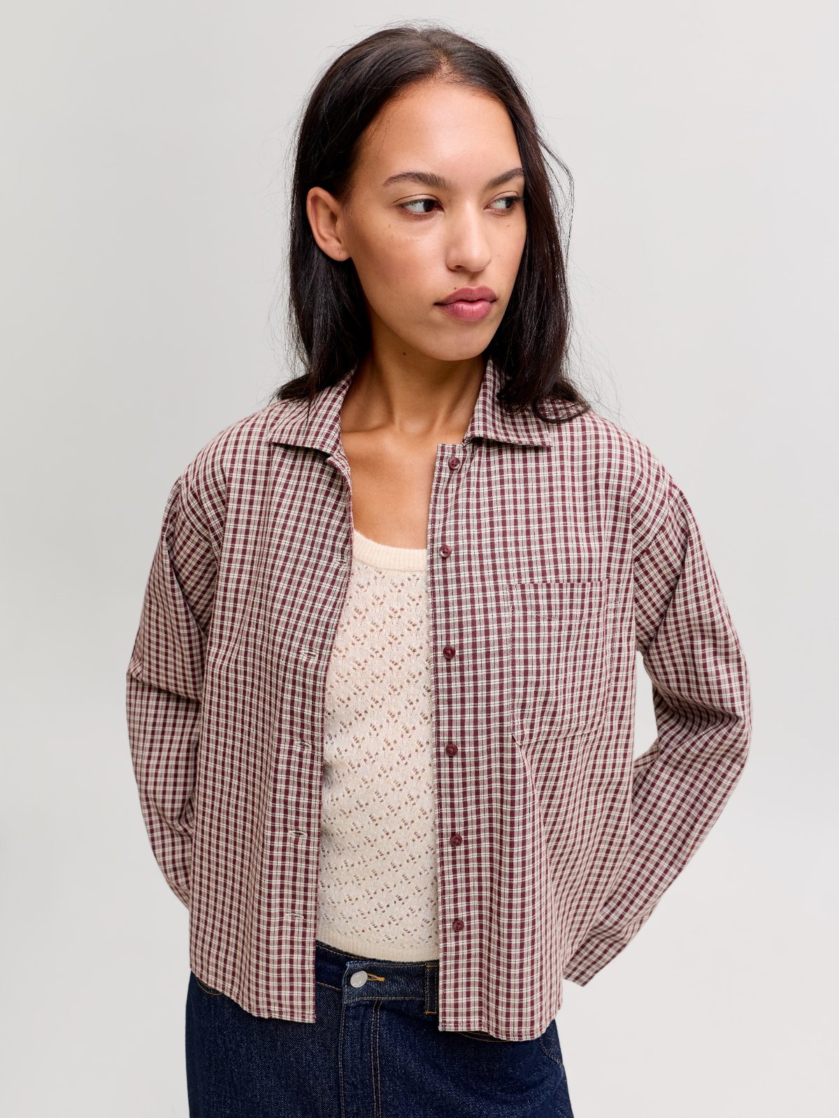 JXASTA LS CLEAN CHECK SHIRT - CHOCOLATE BURGUNDY