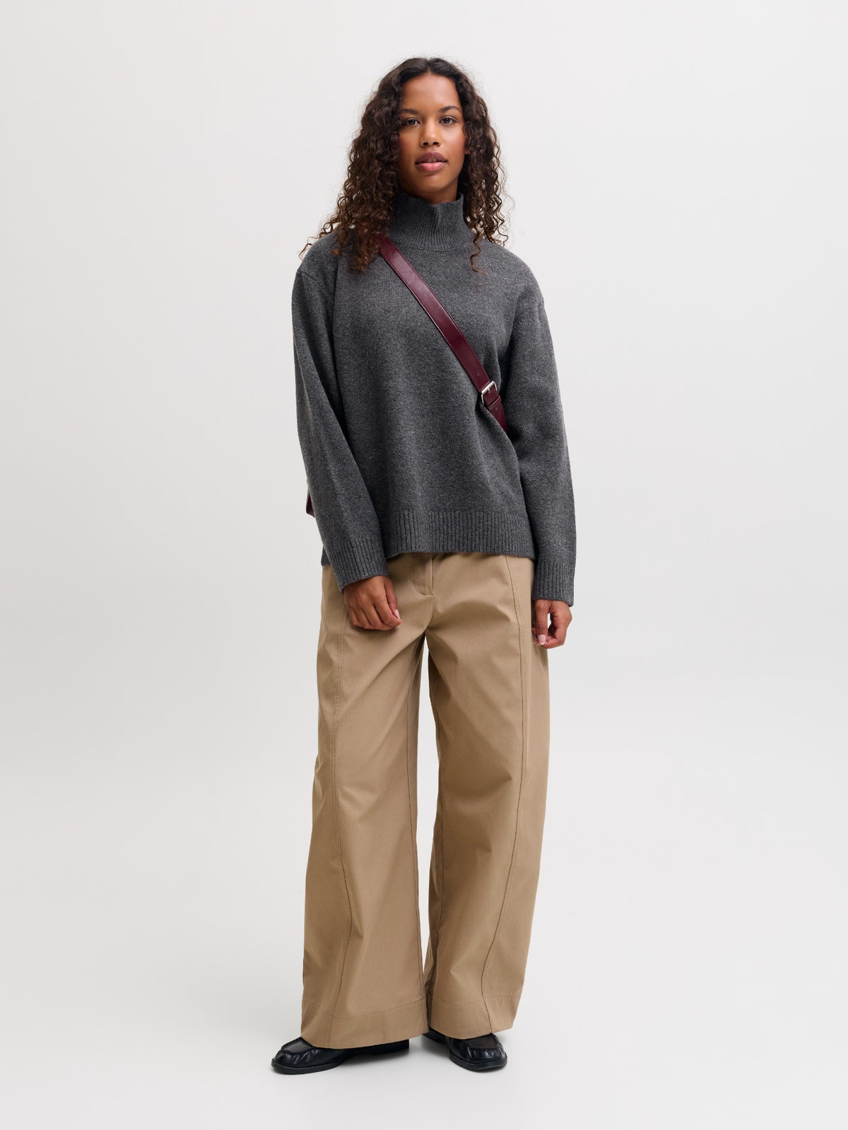 JXCHARLIE HIGH NECK KNIT - DARK GREY MELANGE