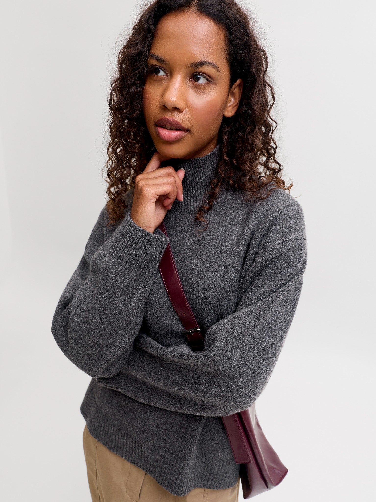 JXCHARLIE HIGH NECK KNIT - DARK GREY MELANGE