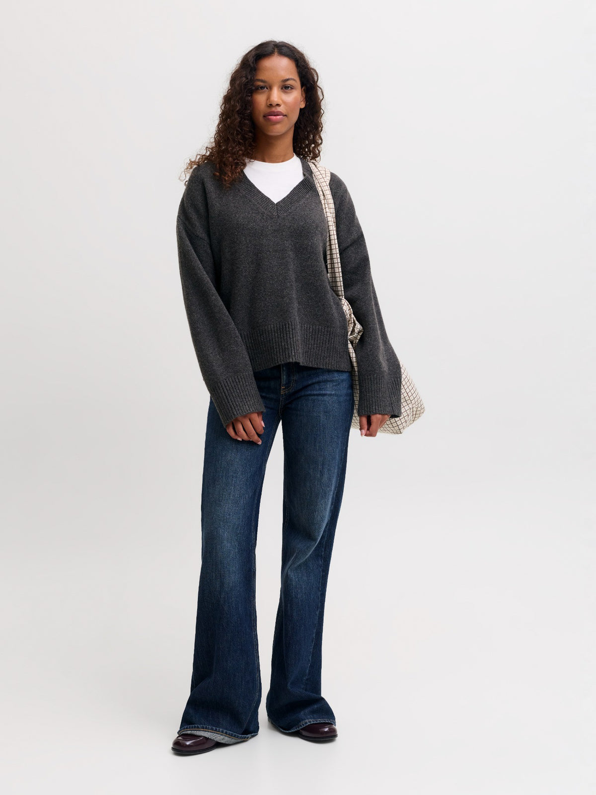 JXELSA V-NECK KNIT - DARK GREY MELANGE