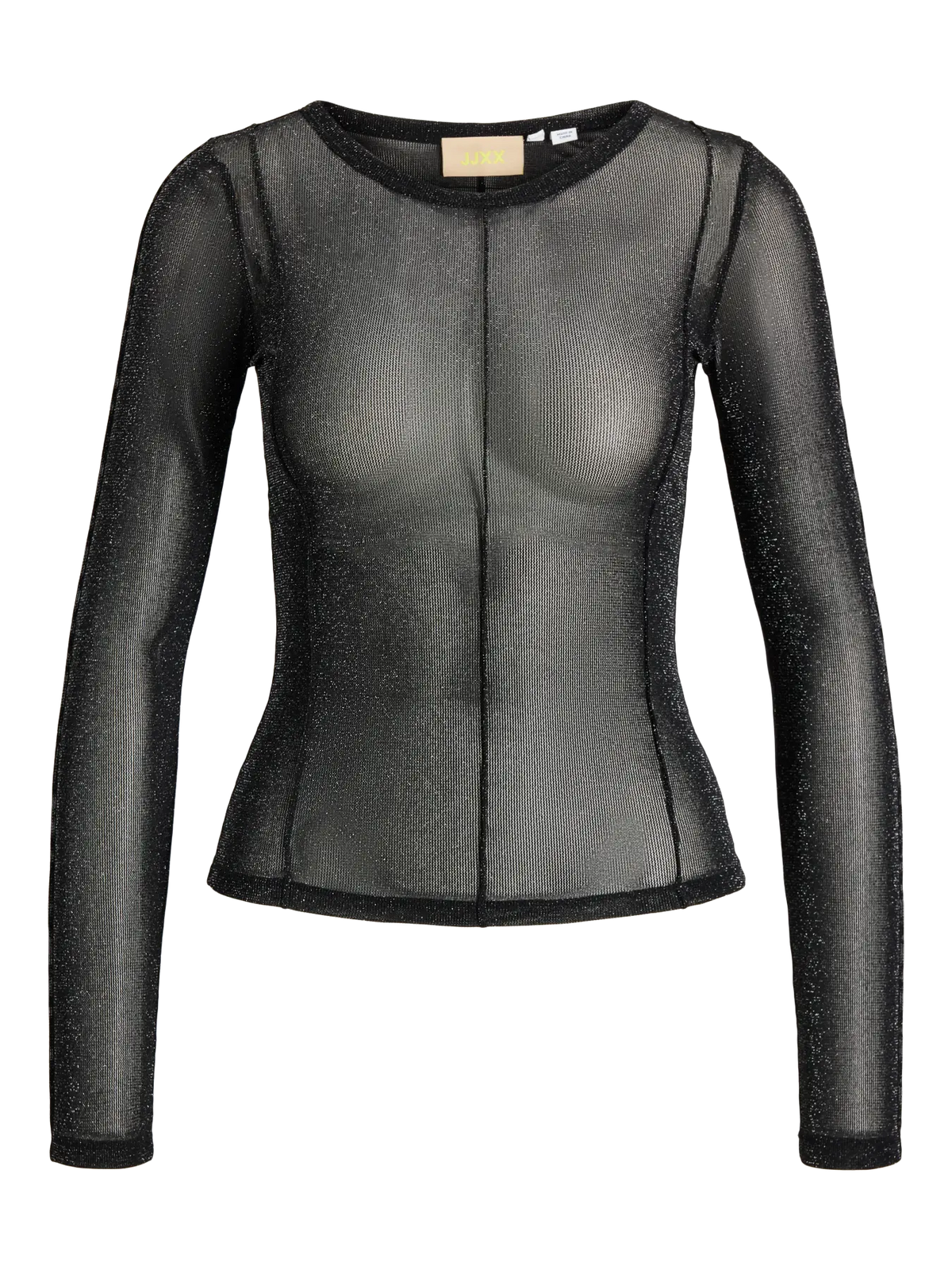 JXMINNA MESH GLITTER LS TOP WVN - BLACK
