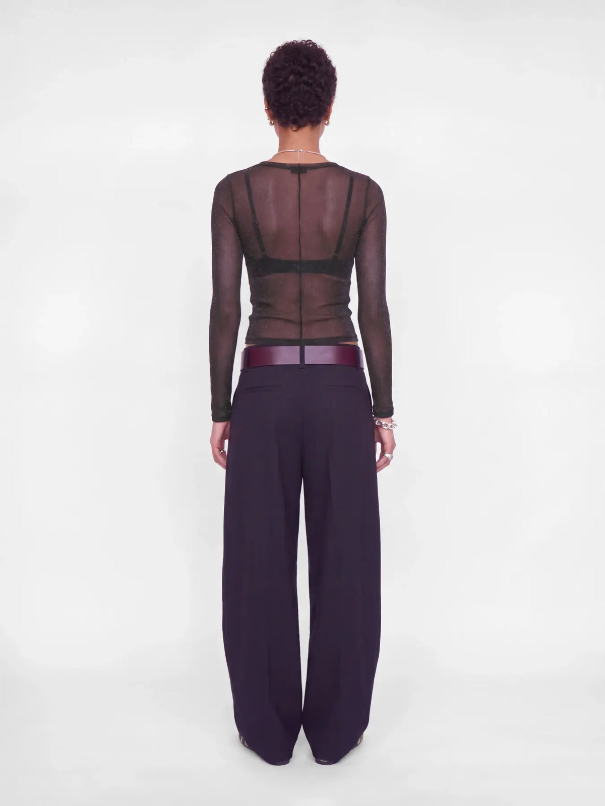 JXMINNA MESH GLITTER LS TOP WVN - BLACK