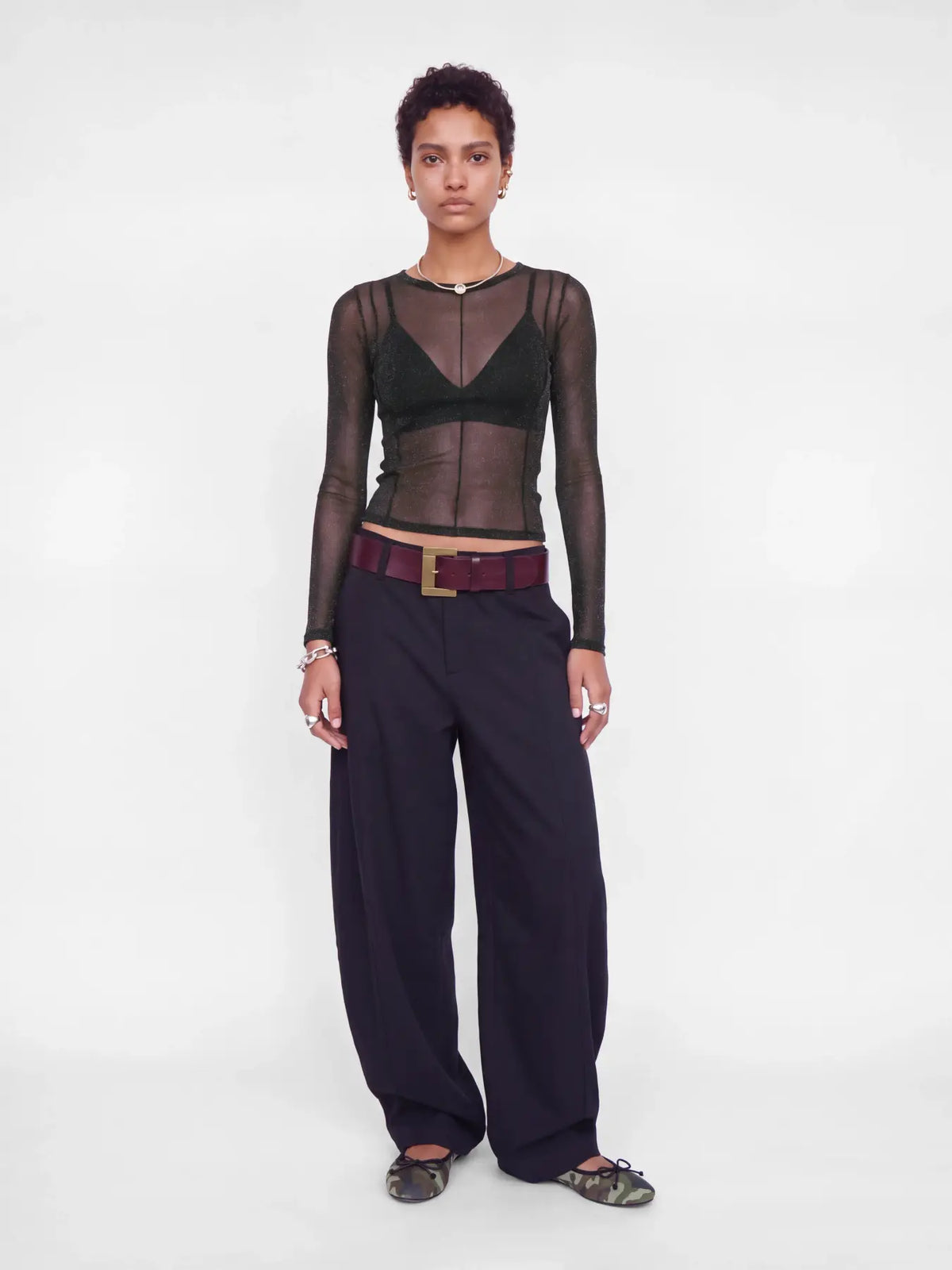 JXMINNA MESH GLITTER LS TOP WVN - BLACK