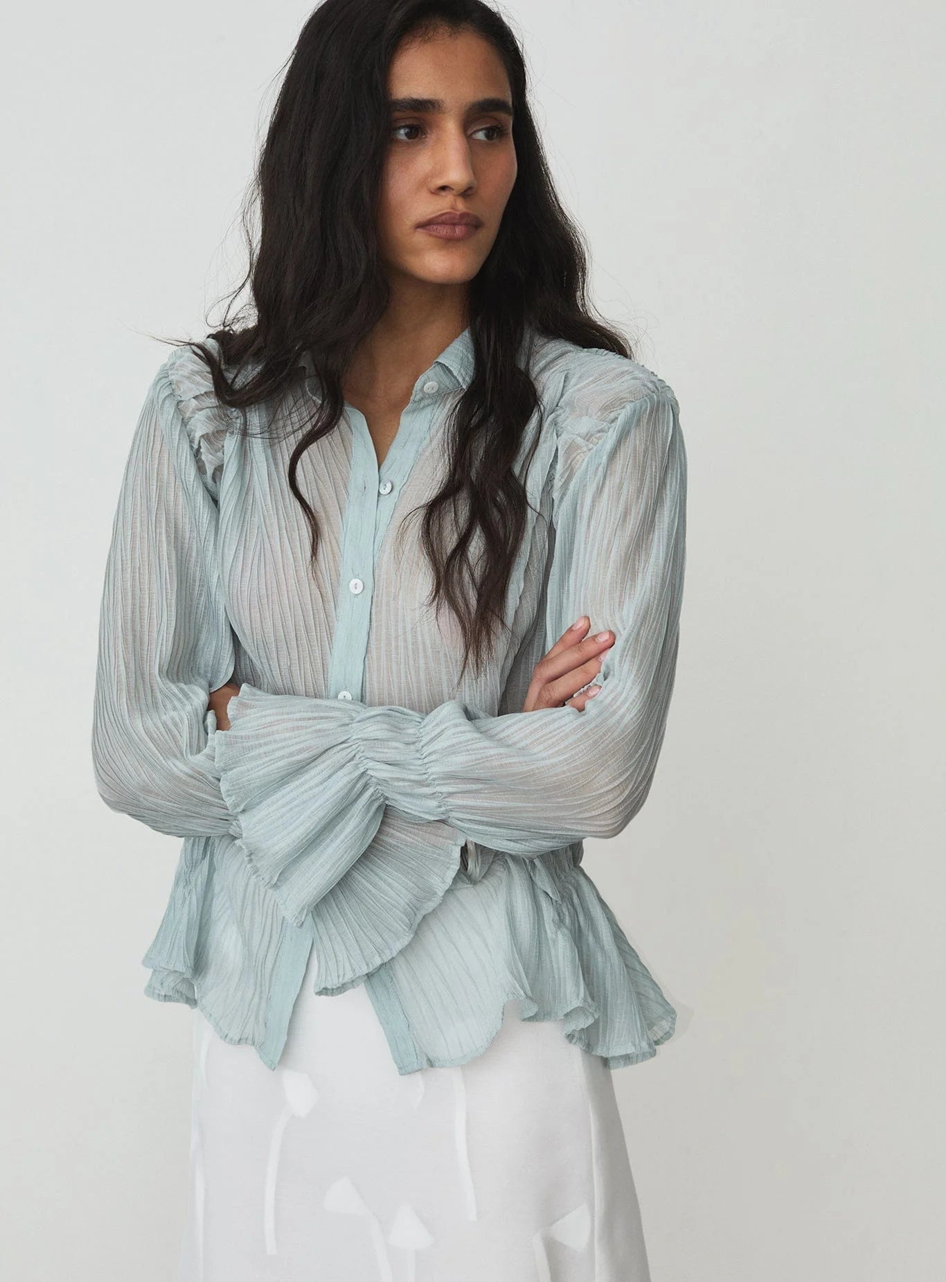Naelia rushed shirt - Light blue
