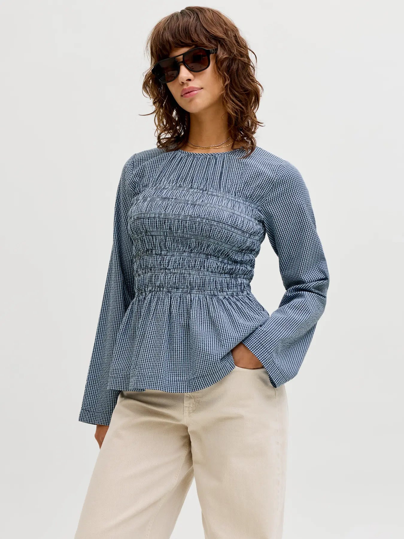 JXLINA SEERSUCKER SMOCK BLOUSE - SKYWAY NAVY