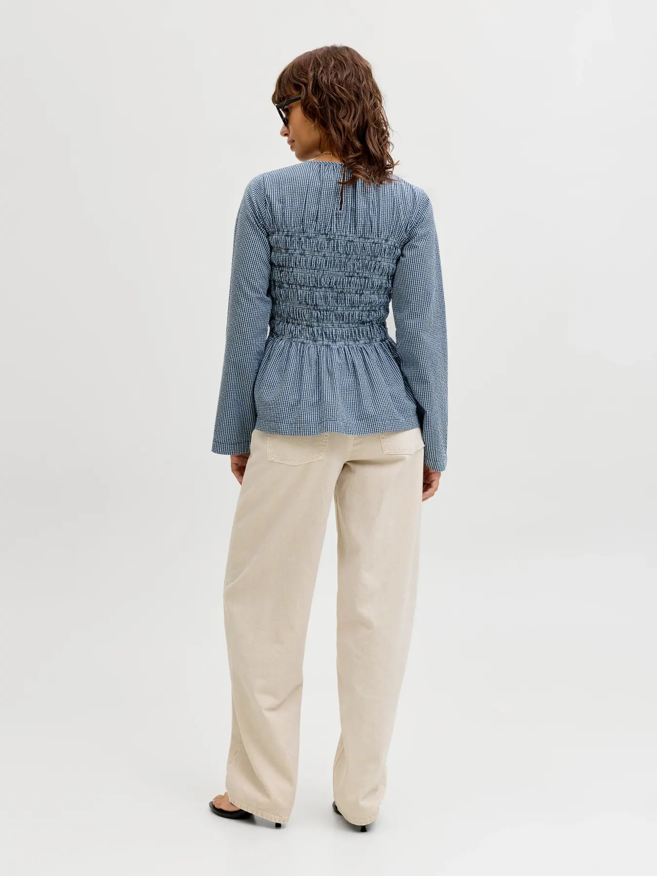 JXLINA SEERSUCKER SMOCK BLOUSE - SKYWAY NAVY