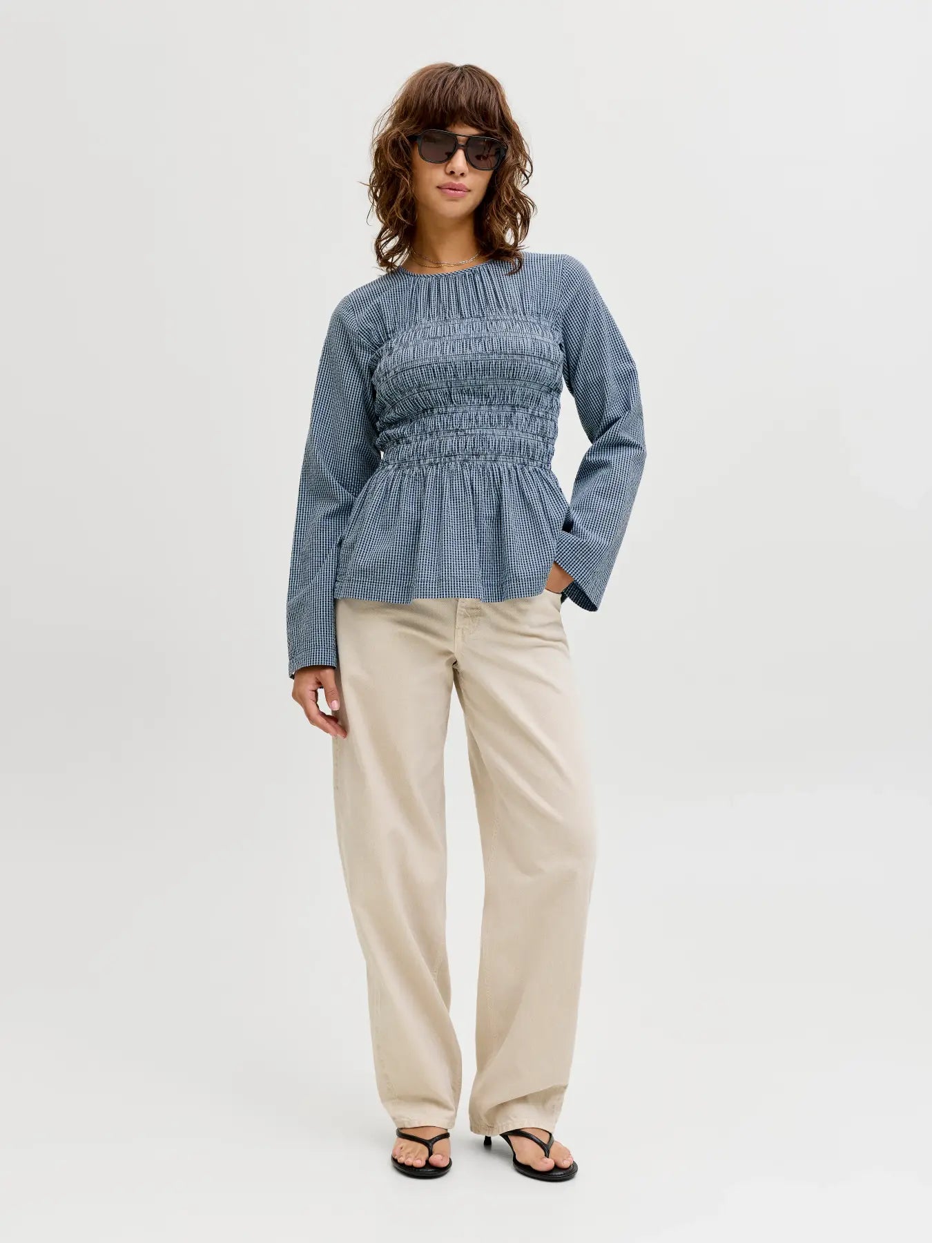 JXLINA SEERSUCKER SMOCK BLOUSE - SKYWAY NAVY