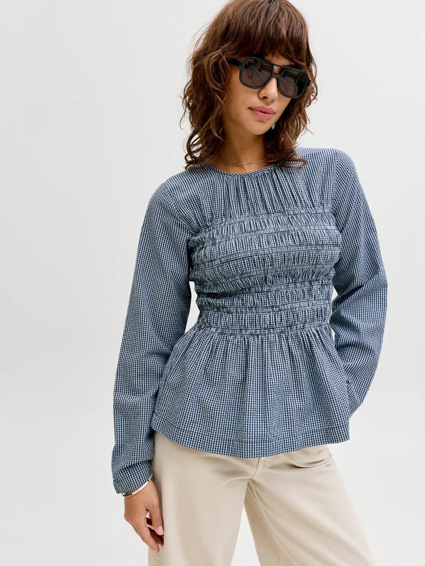 JXLINA SEERSUCKER SMOCK BLOUSE - SKYWAY NAVY