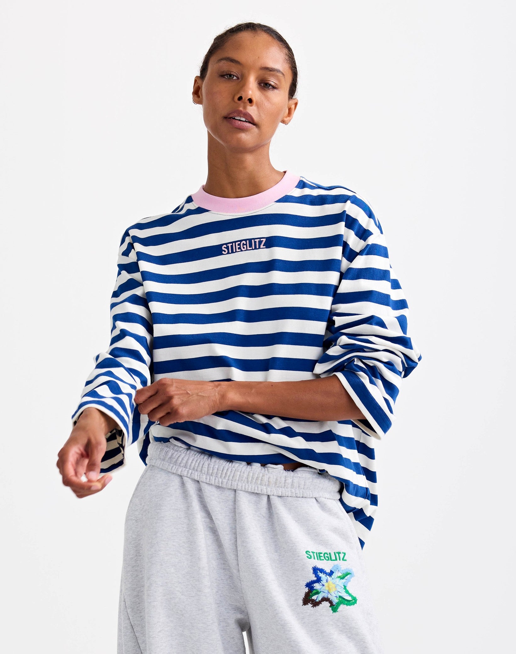 Alberta skate longsleeve striped - blue & pink