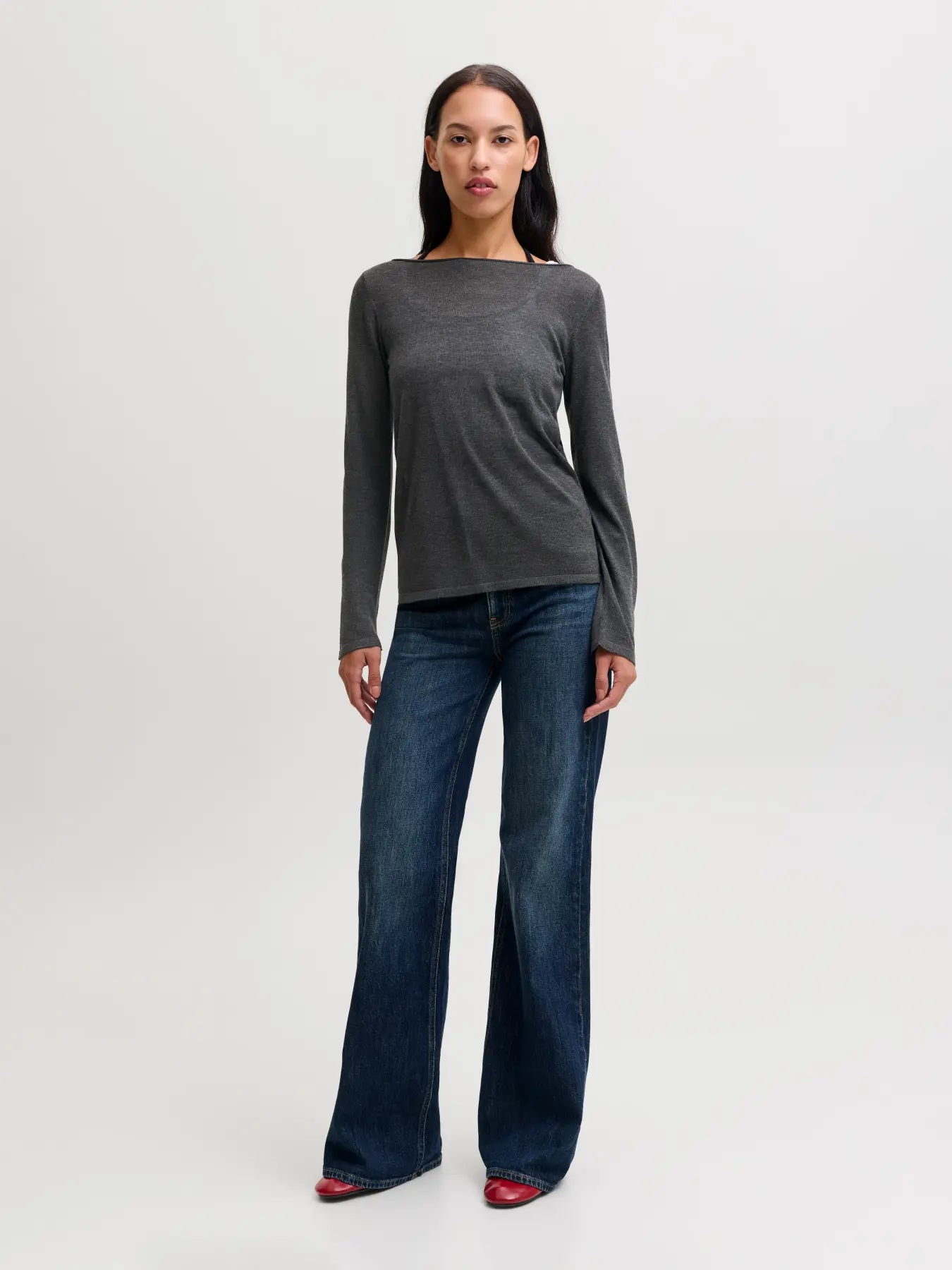 JXALBERTE BOAT NECK KNIT - DARK GREY MELANGE