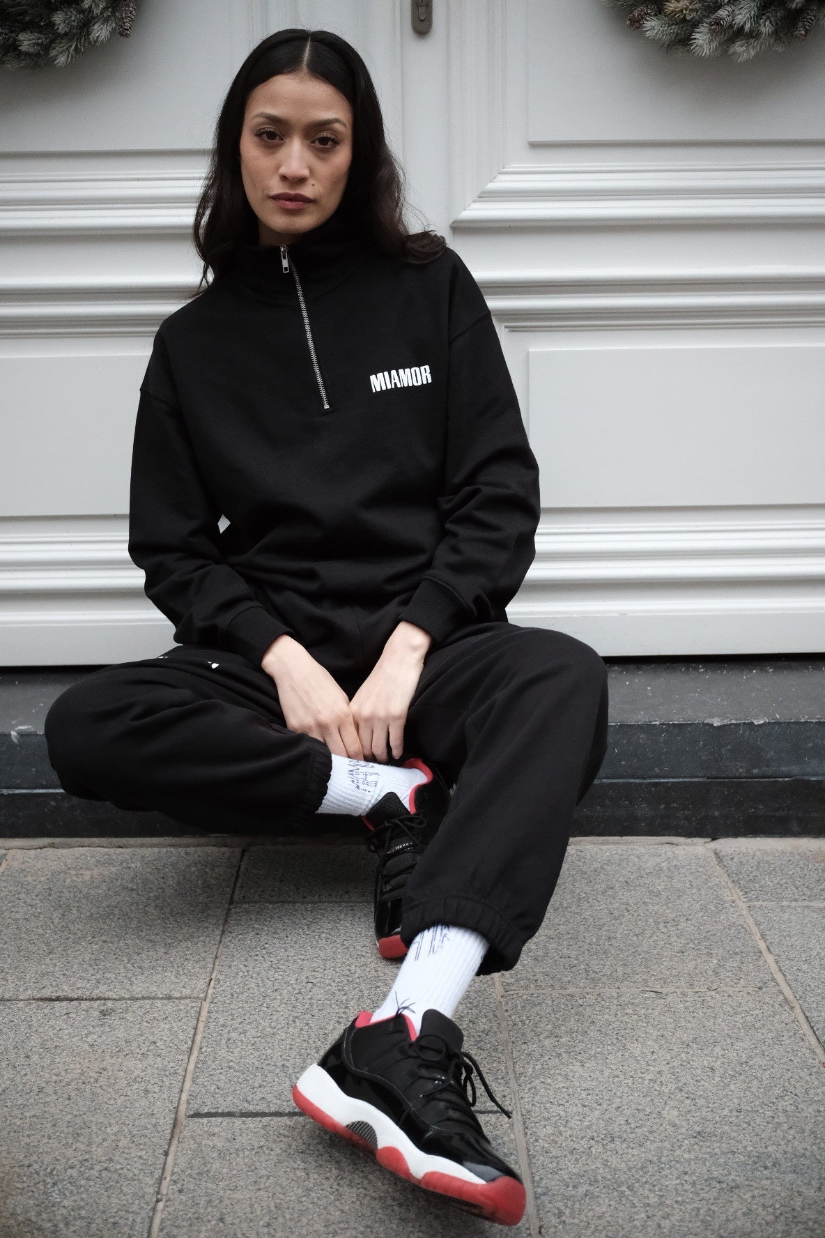 Miamor sweater met halve rits - zwart