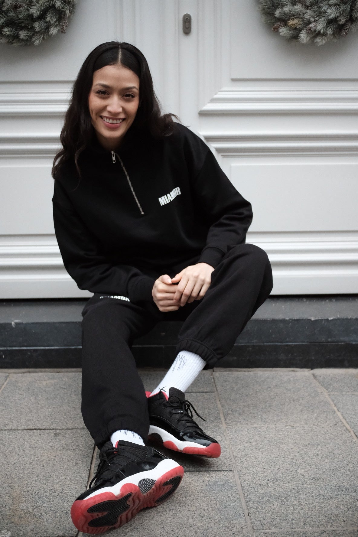 Miamor sweater met halve rits - zwart