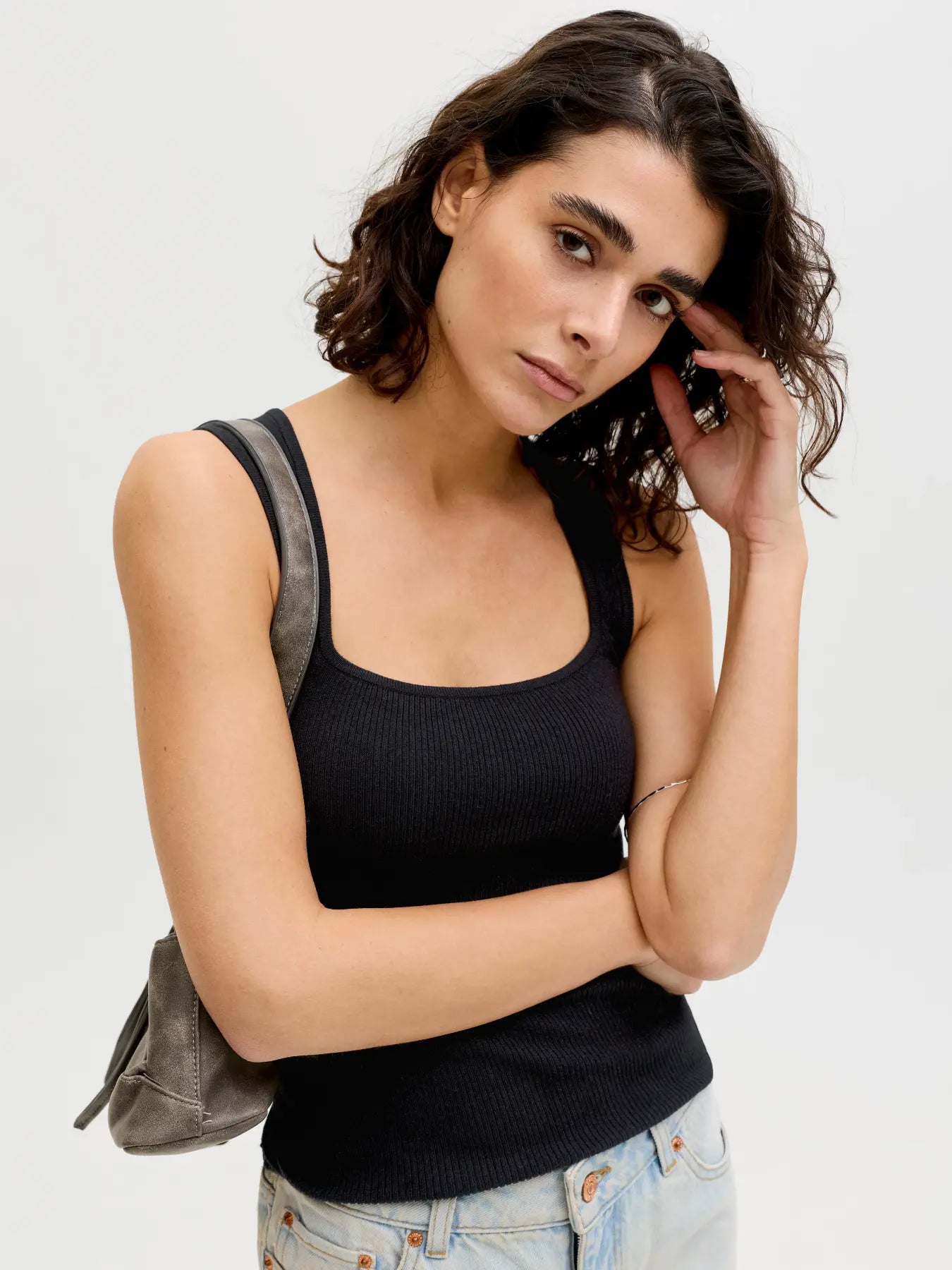 JXPOSIE SQUARE NECK TOP KNIT - BLACK
