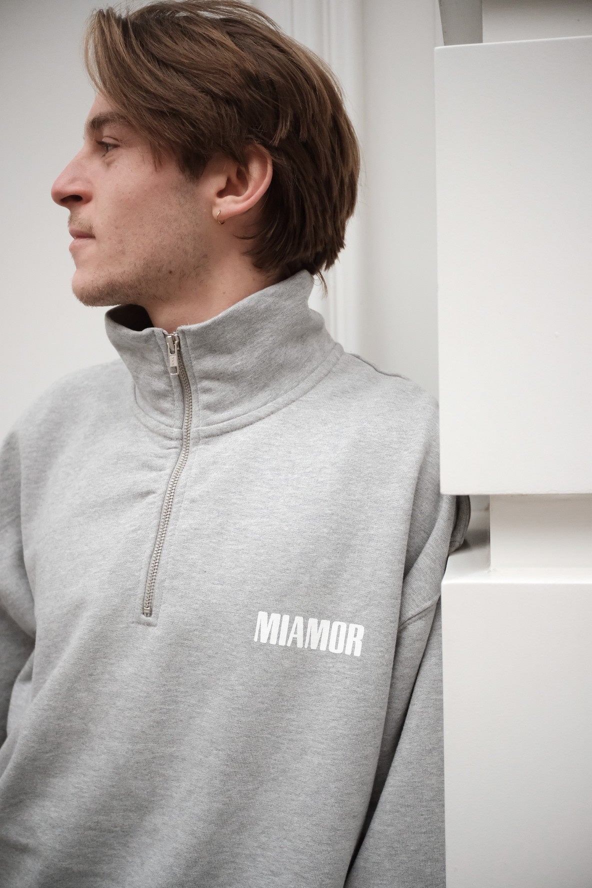 Miamor sweater met halve rits - gemêleerd grijs