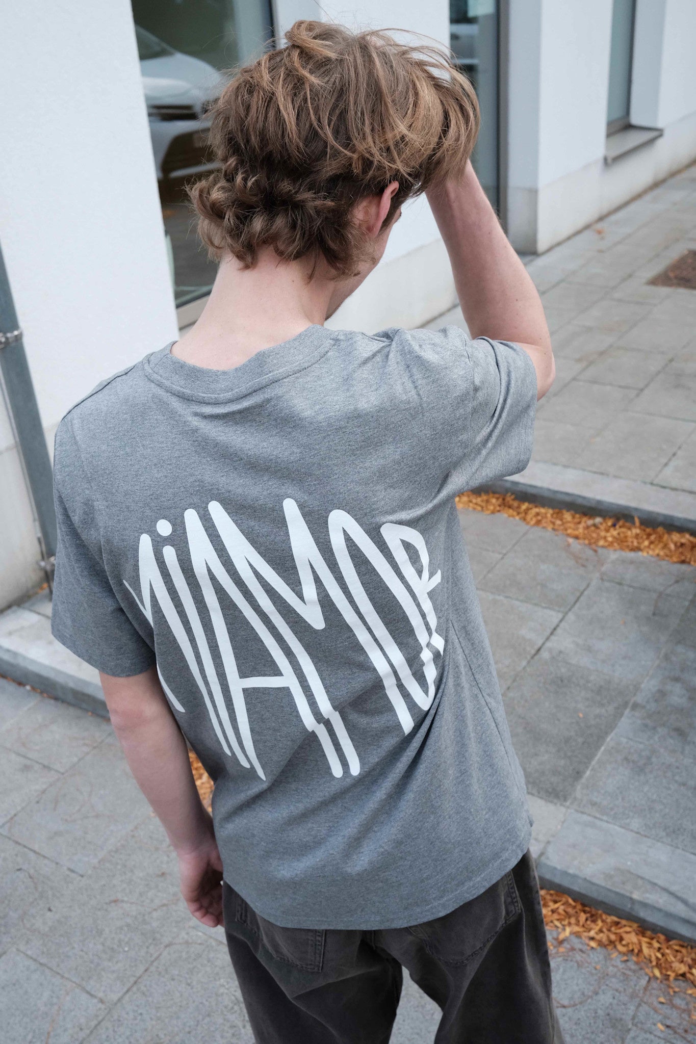 Miamor unisex T-shirt middengrijs gemêleerd met wit logo