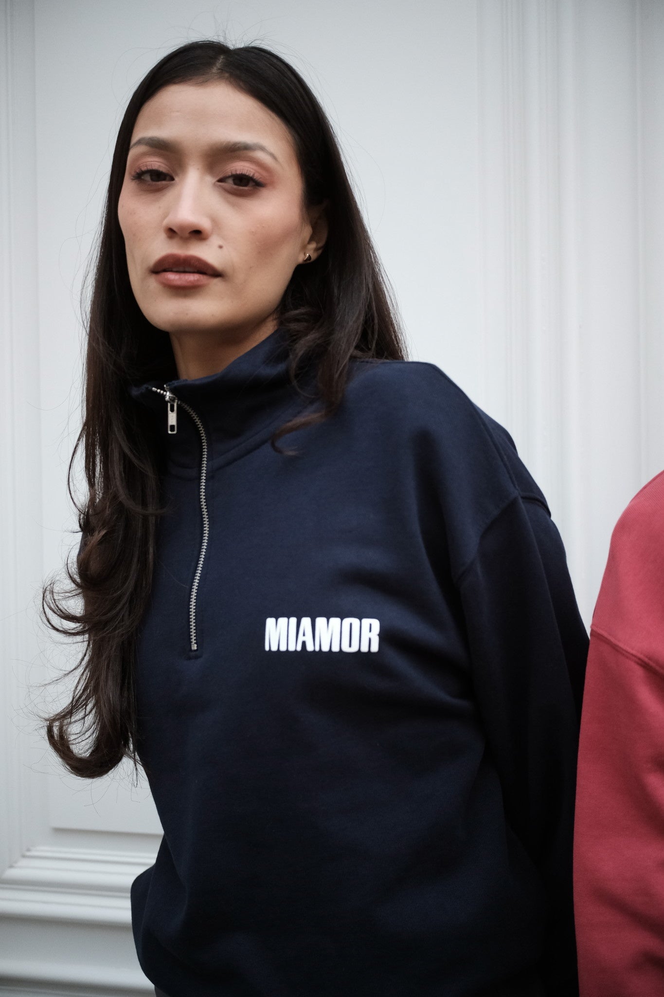 Miamor sweater met halve rits - marineblauw