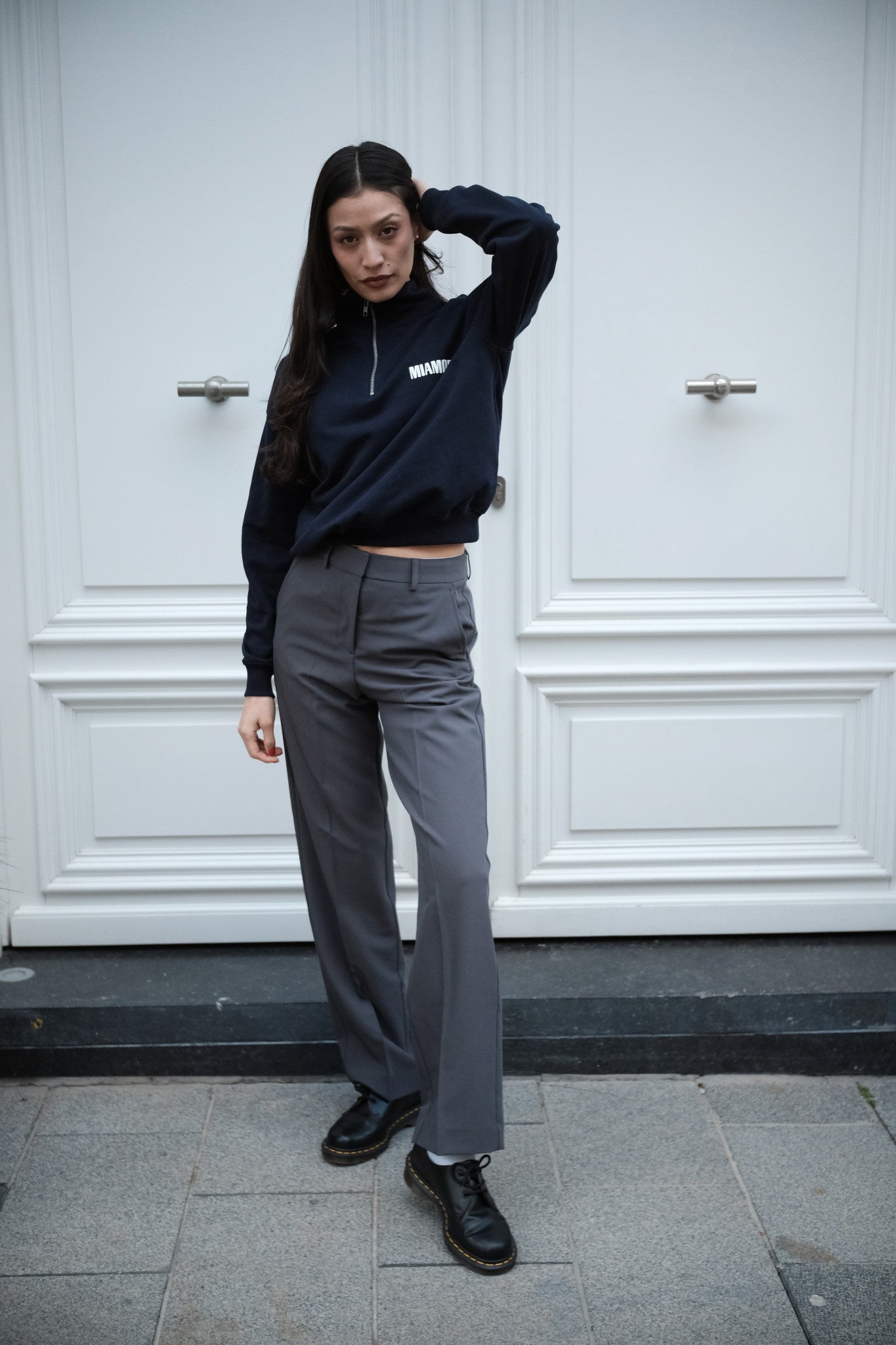 Miamor sweater met halve rits - marineblauw