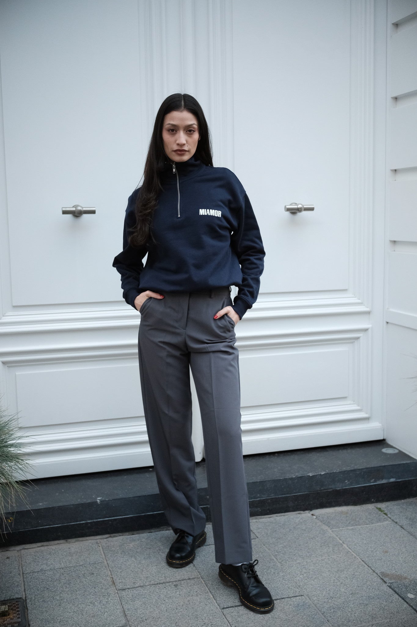 Miamor sweater met halve rits - marineblauw