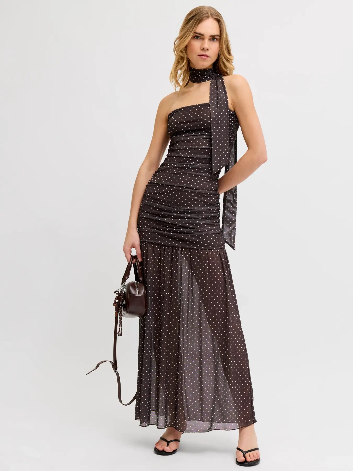 JXELVIRA MESH SCARF DRESS - SEALBROWN DOT
