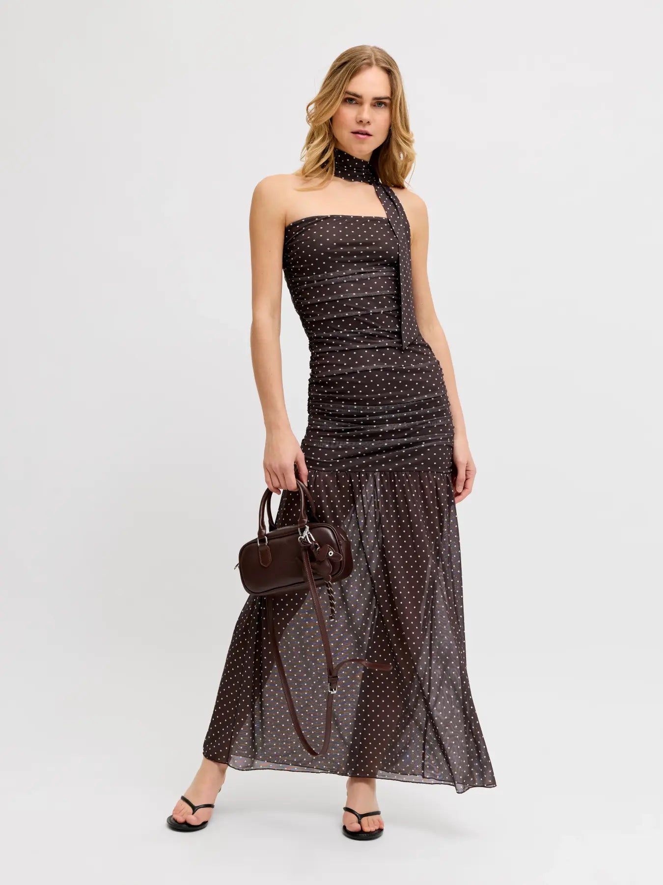 JXELVIRA MESH SCARF DRESS - SEALBROWN DOT