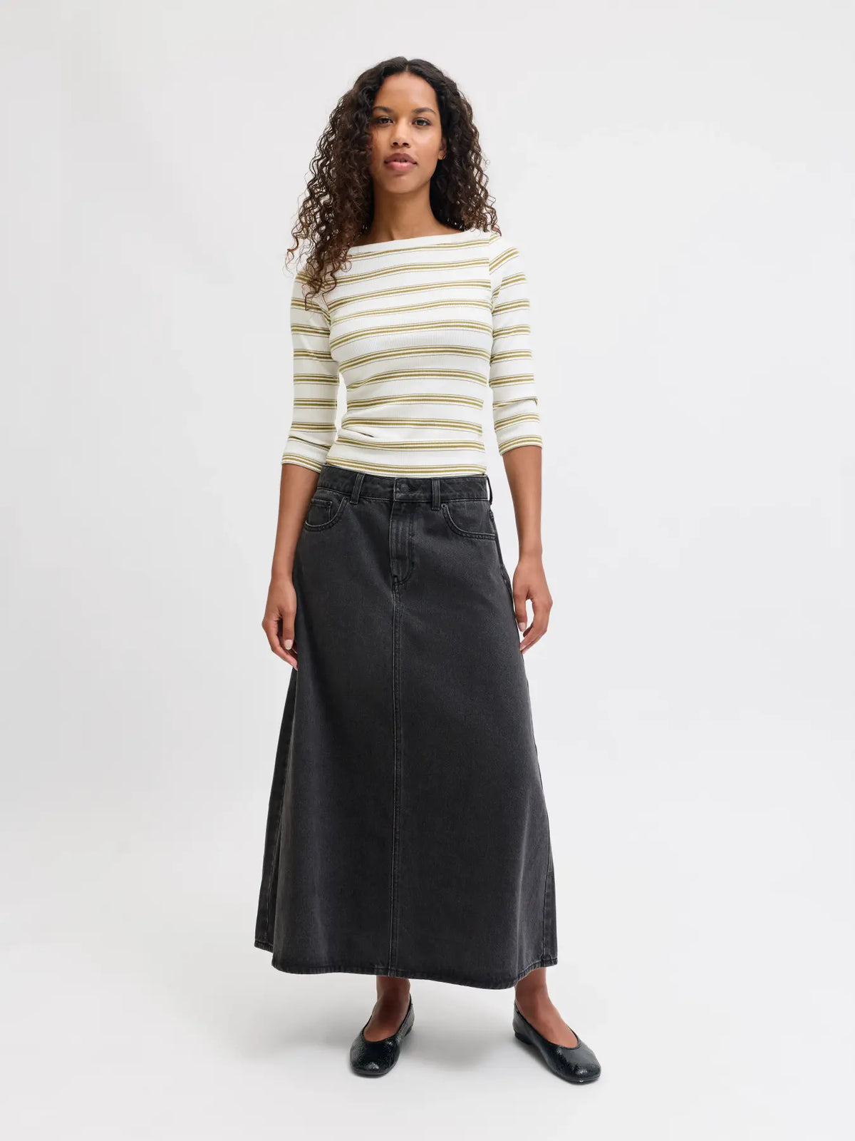 JXALEXIS LONG A-SHAPE SKIRT DNM LN - BLACK